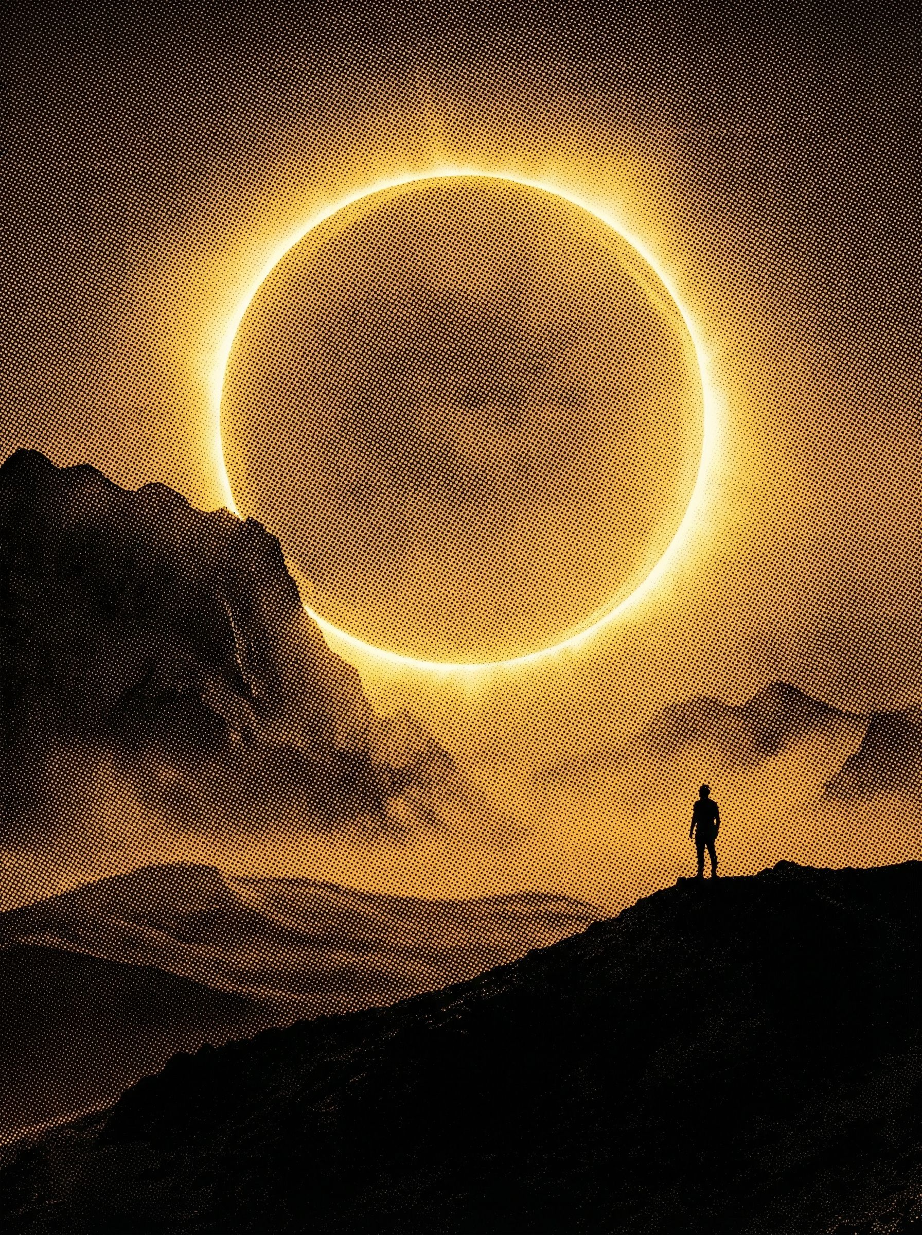 Silhouette Watching Glowing Solar Eclipse