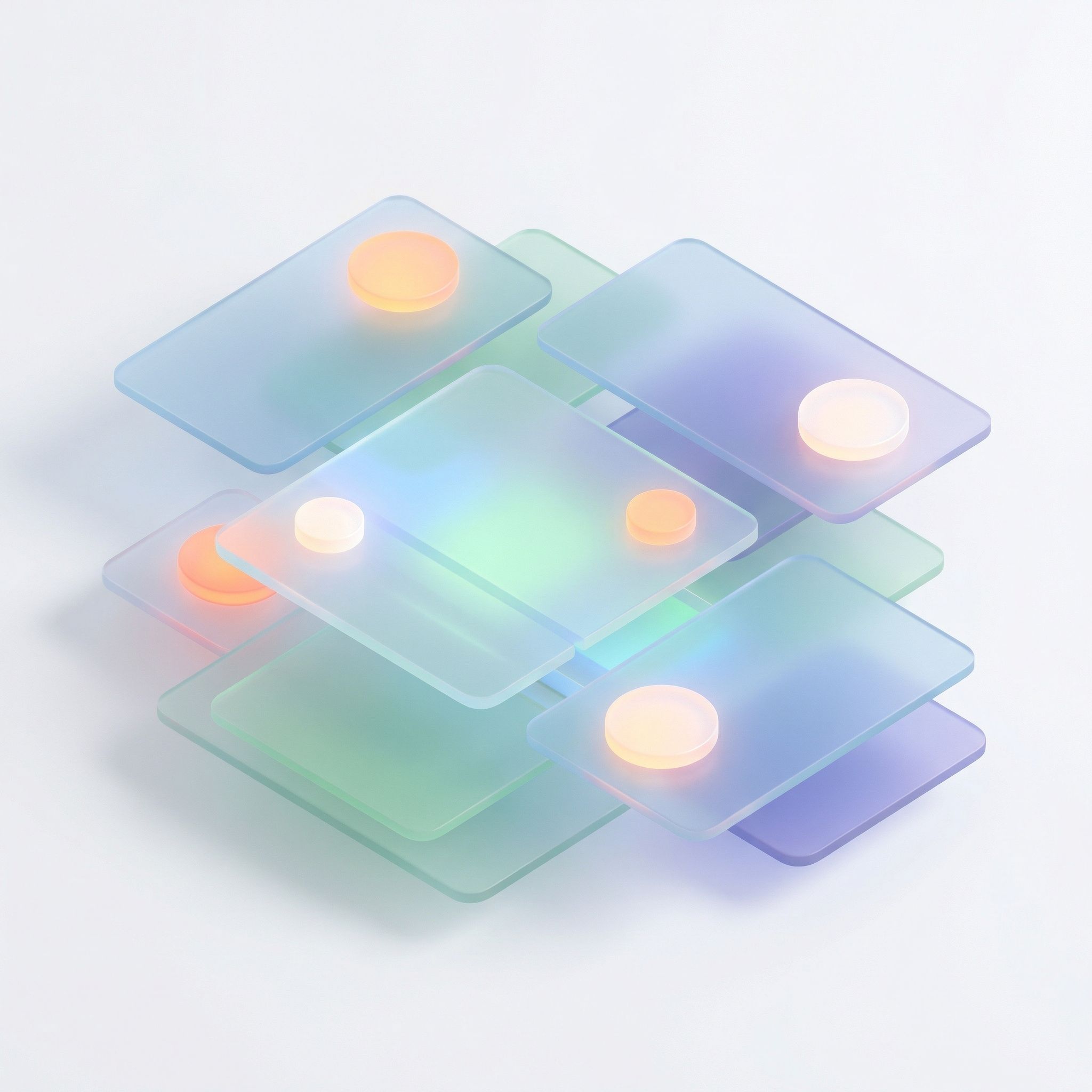 Abstract pastel glass layers with glowing discs