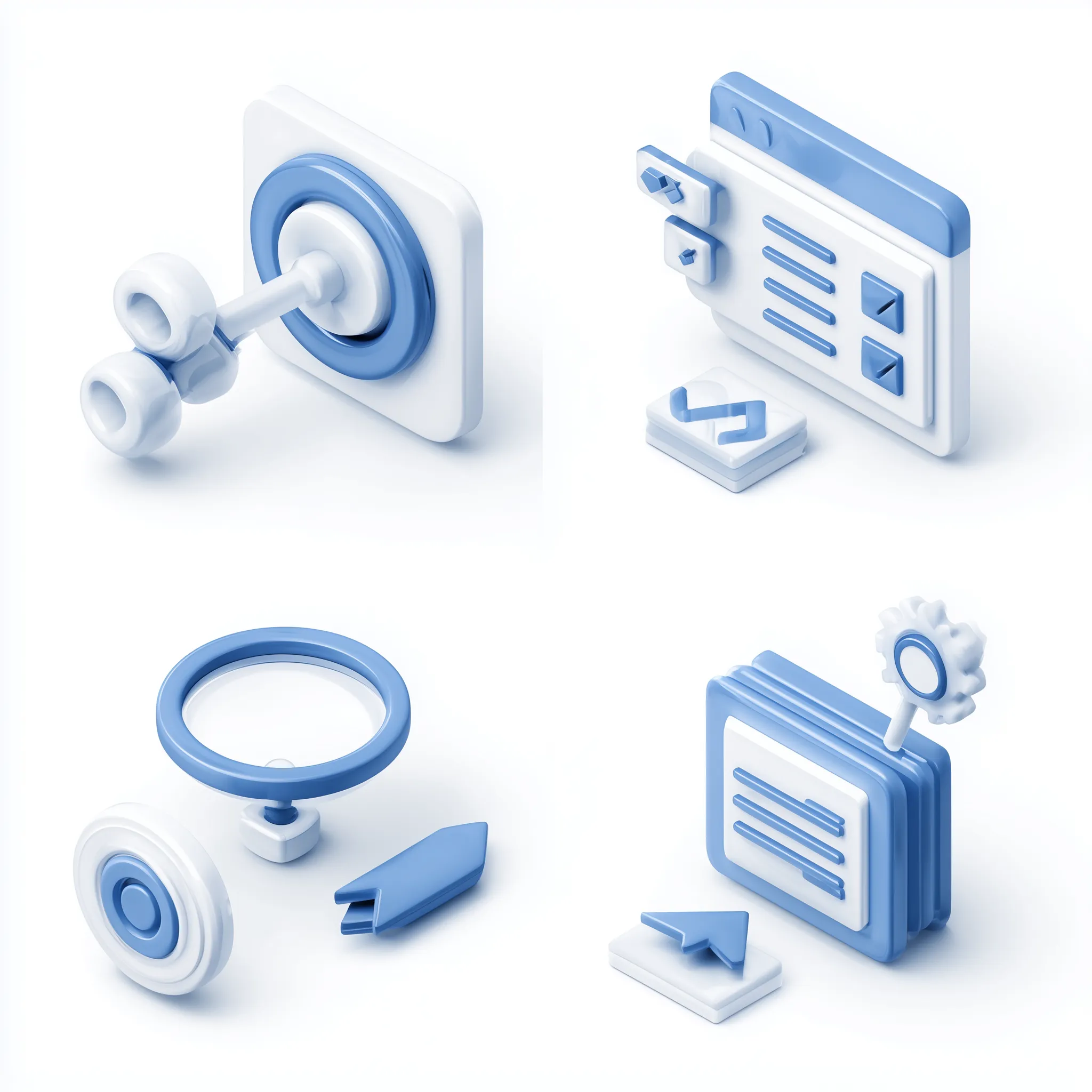 3D blue and white UI and web interface icons