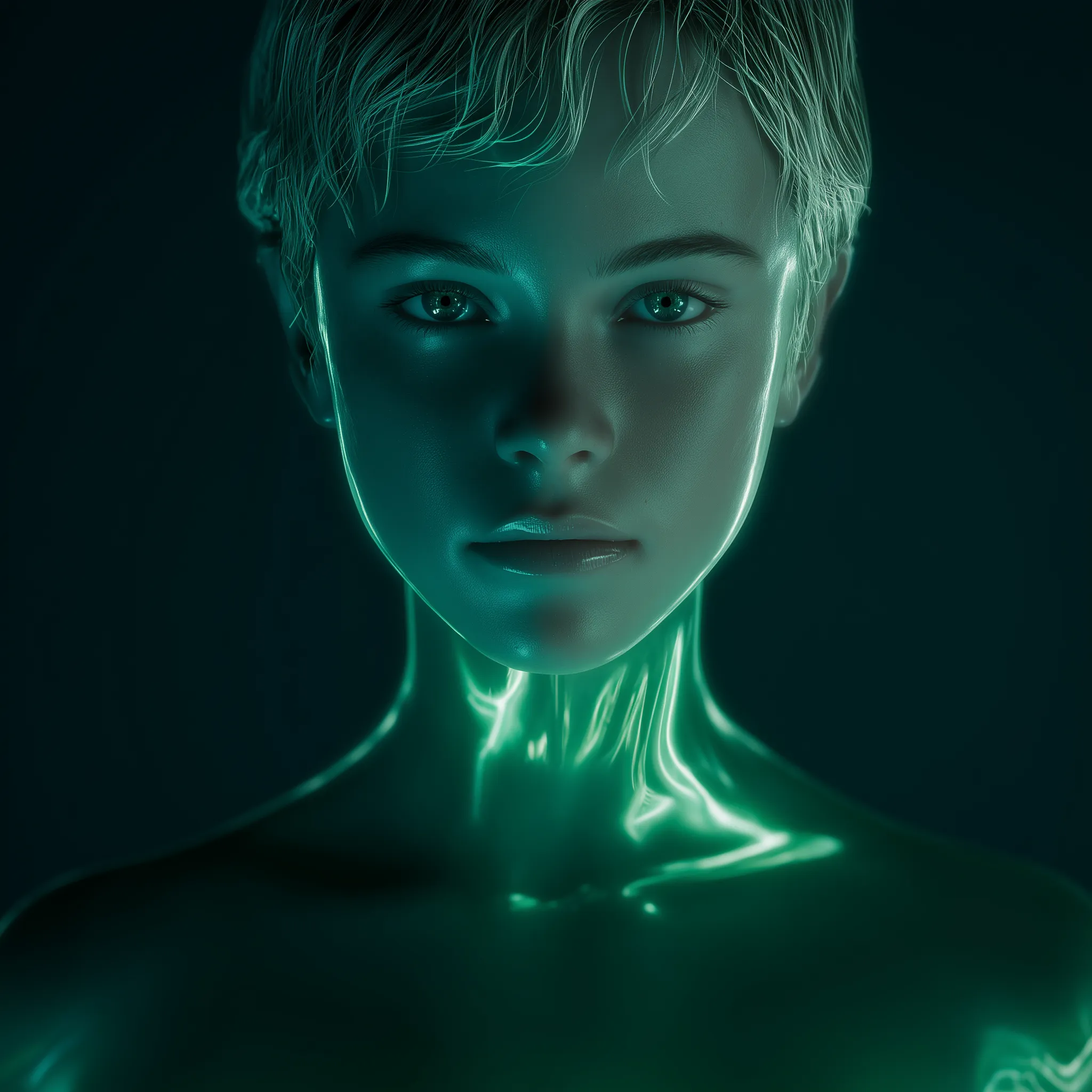 Futuristic Neon Portrait of Androgynous Android