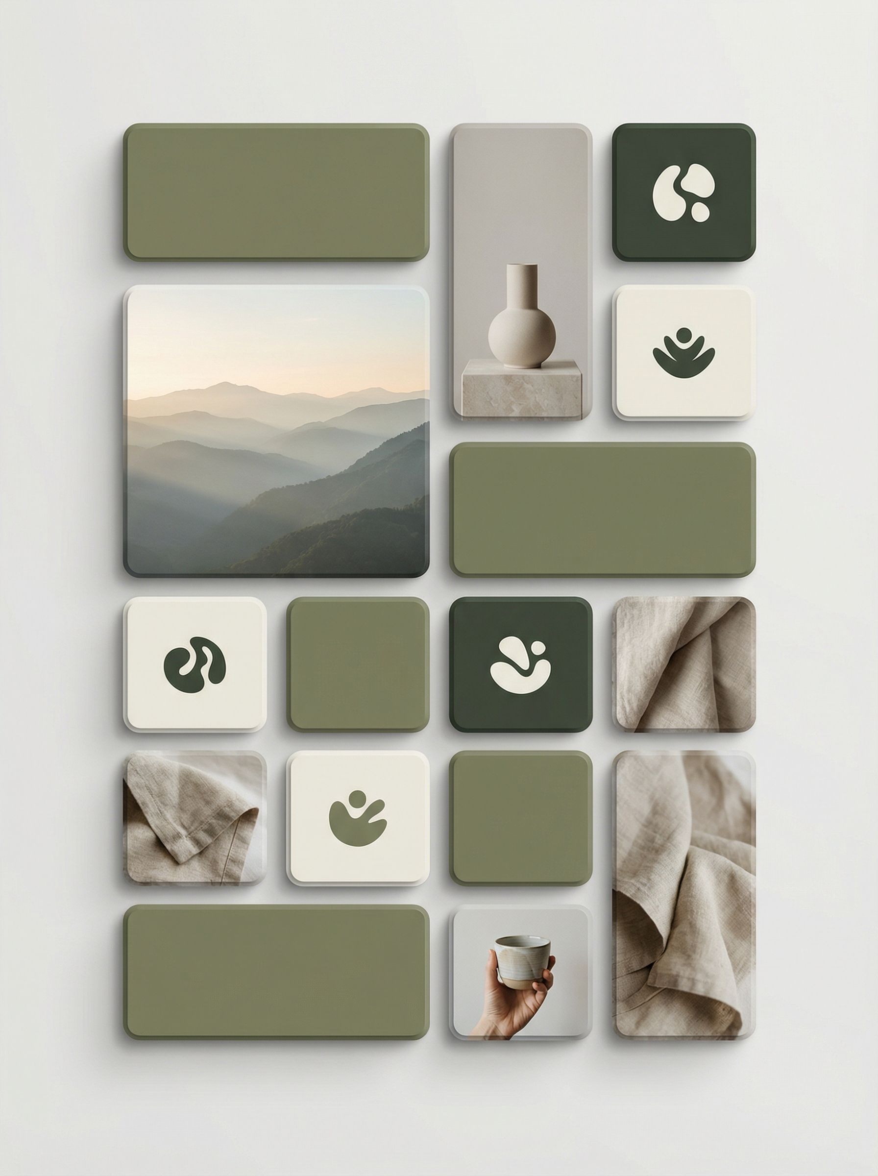 Minimalist nature moodboard with green tiles