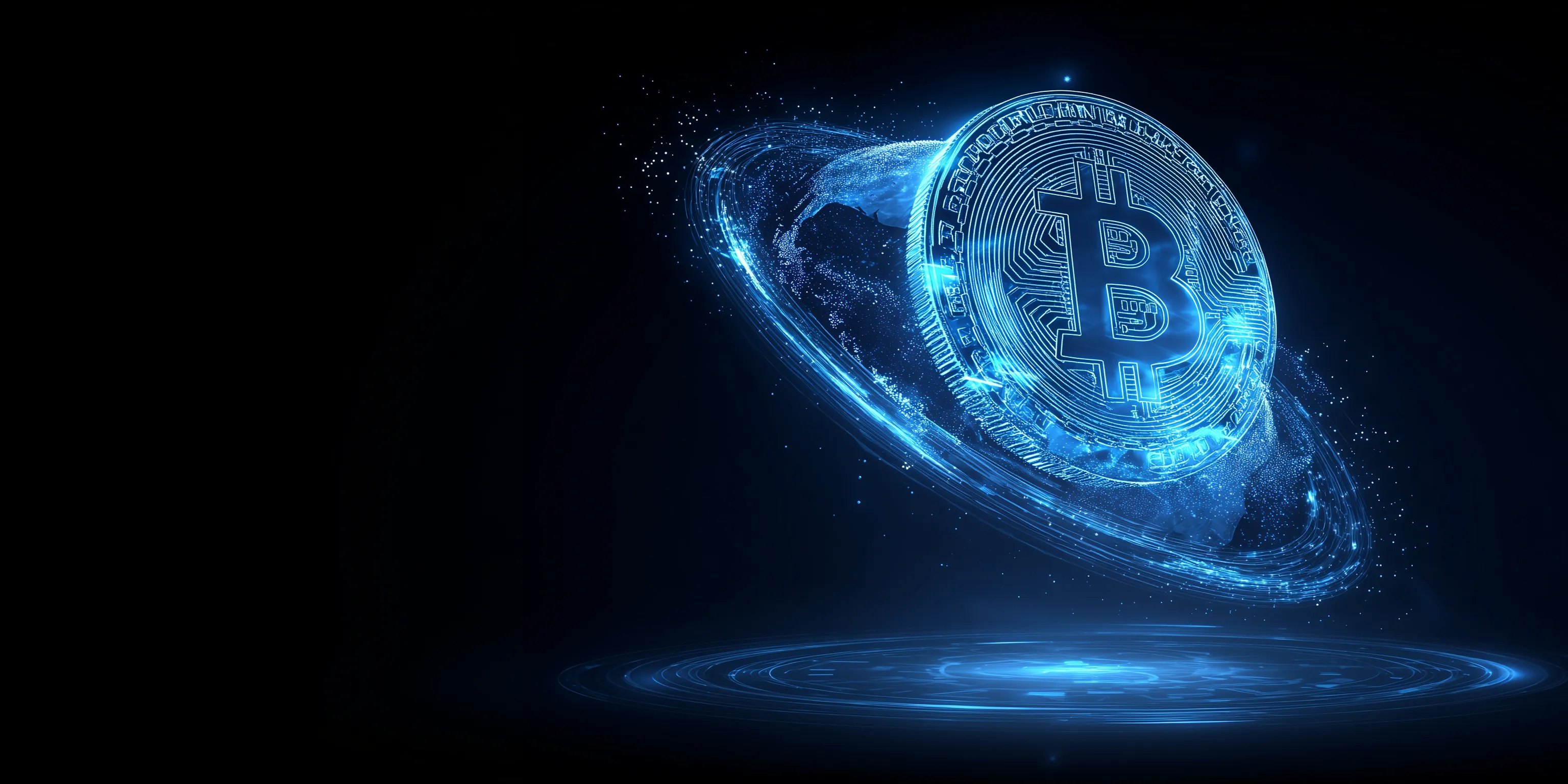 Futuristic glowing bitcoin in digital space