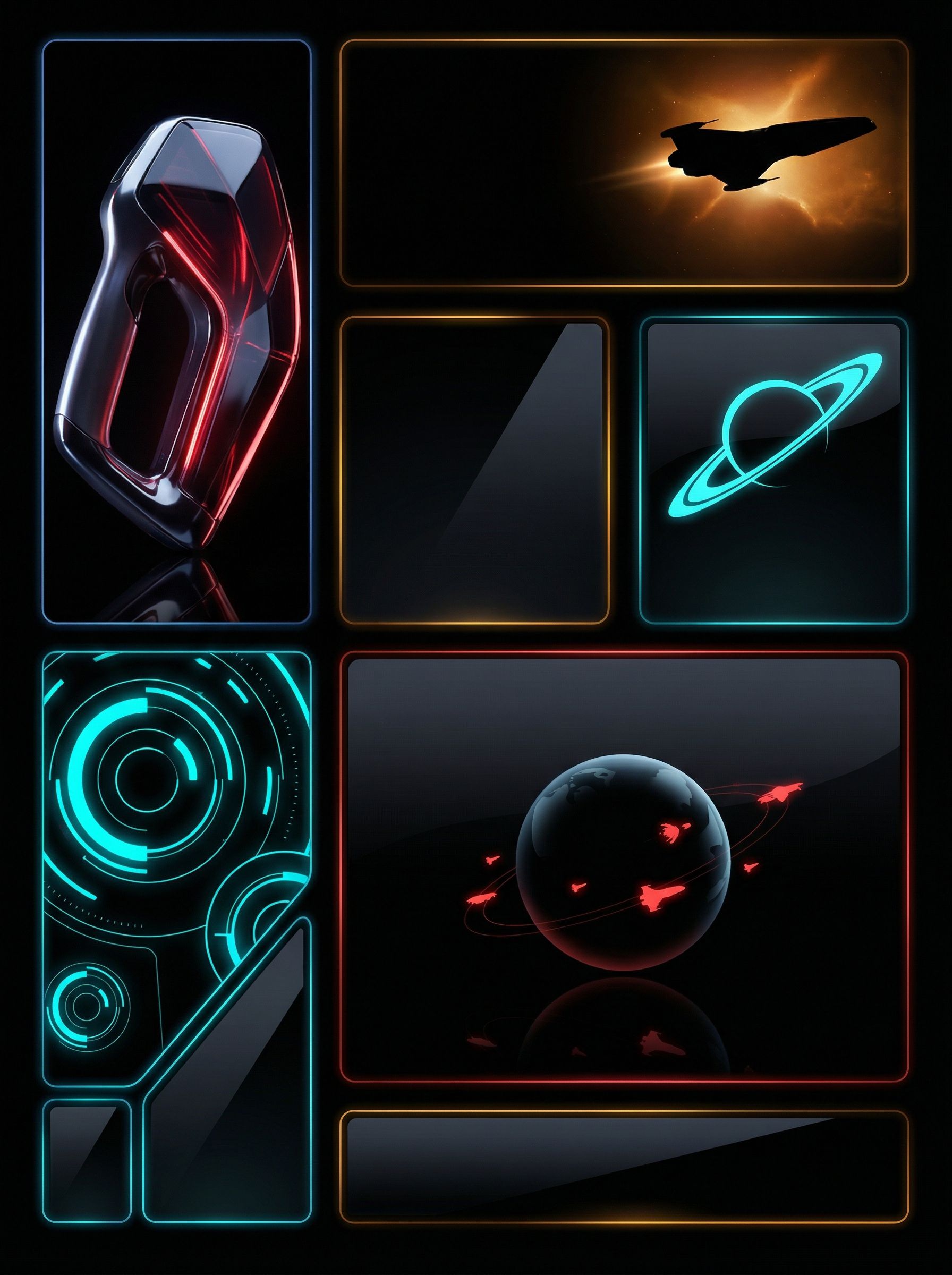 Futuristic sci-fi HUD panels collage