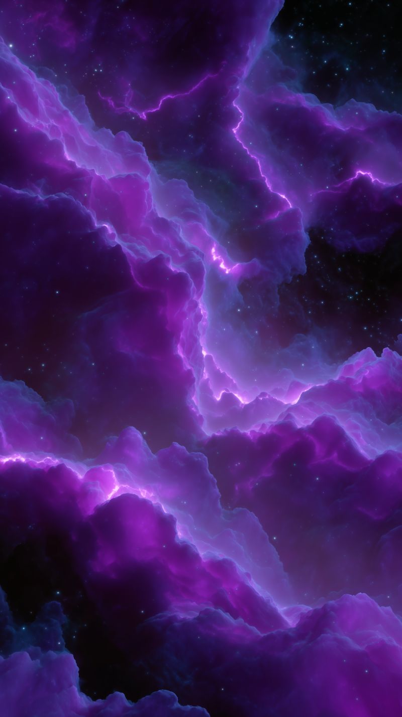 Vibrant Violet Cosmic Nebula With Lightning Veins
