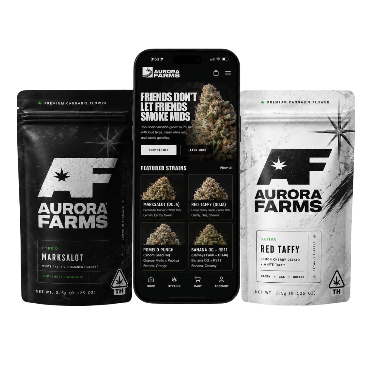 Aurora Farms Product and Mobile App Interface Display