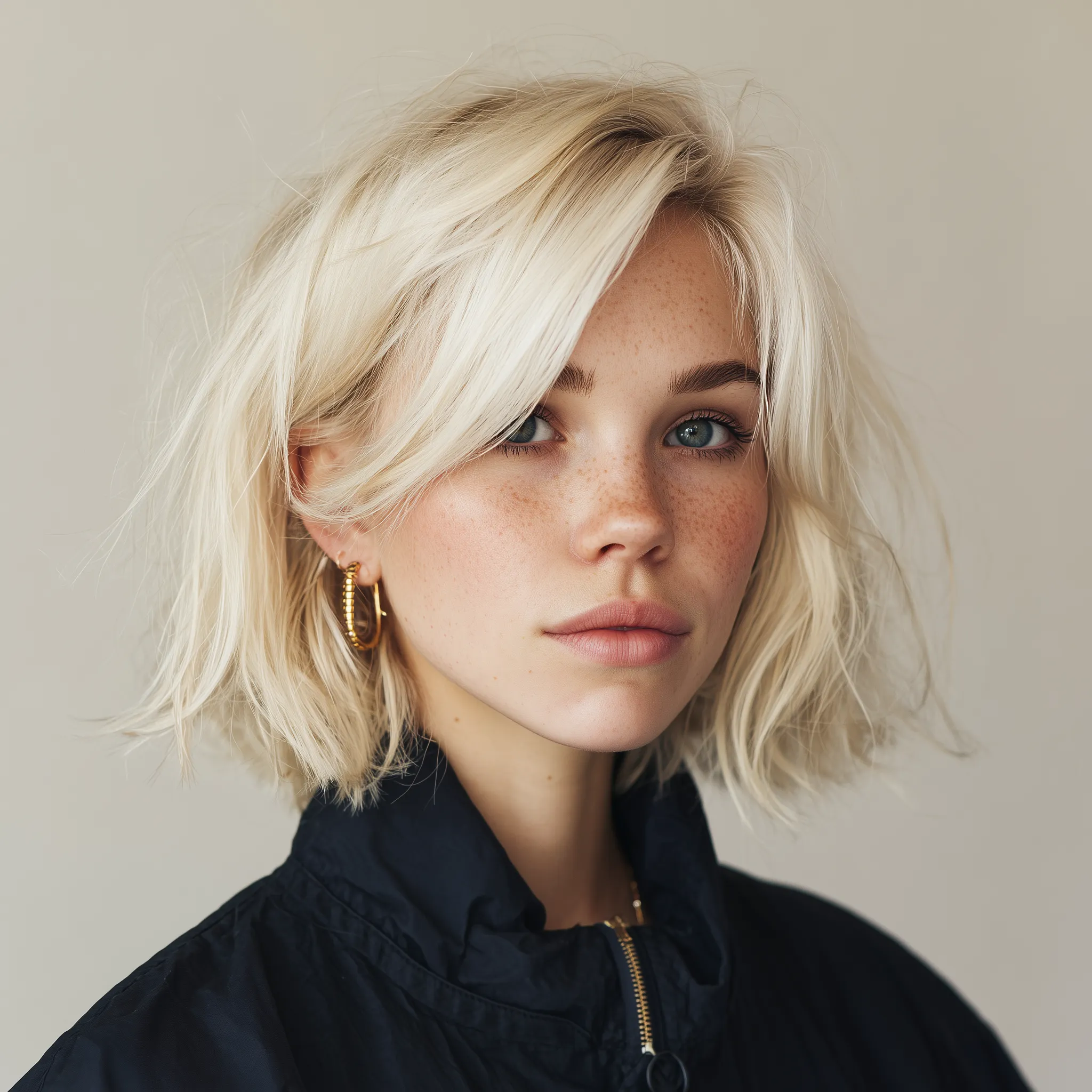 Portrait of a Blonde Woman with Freckles