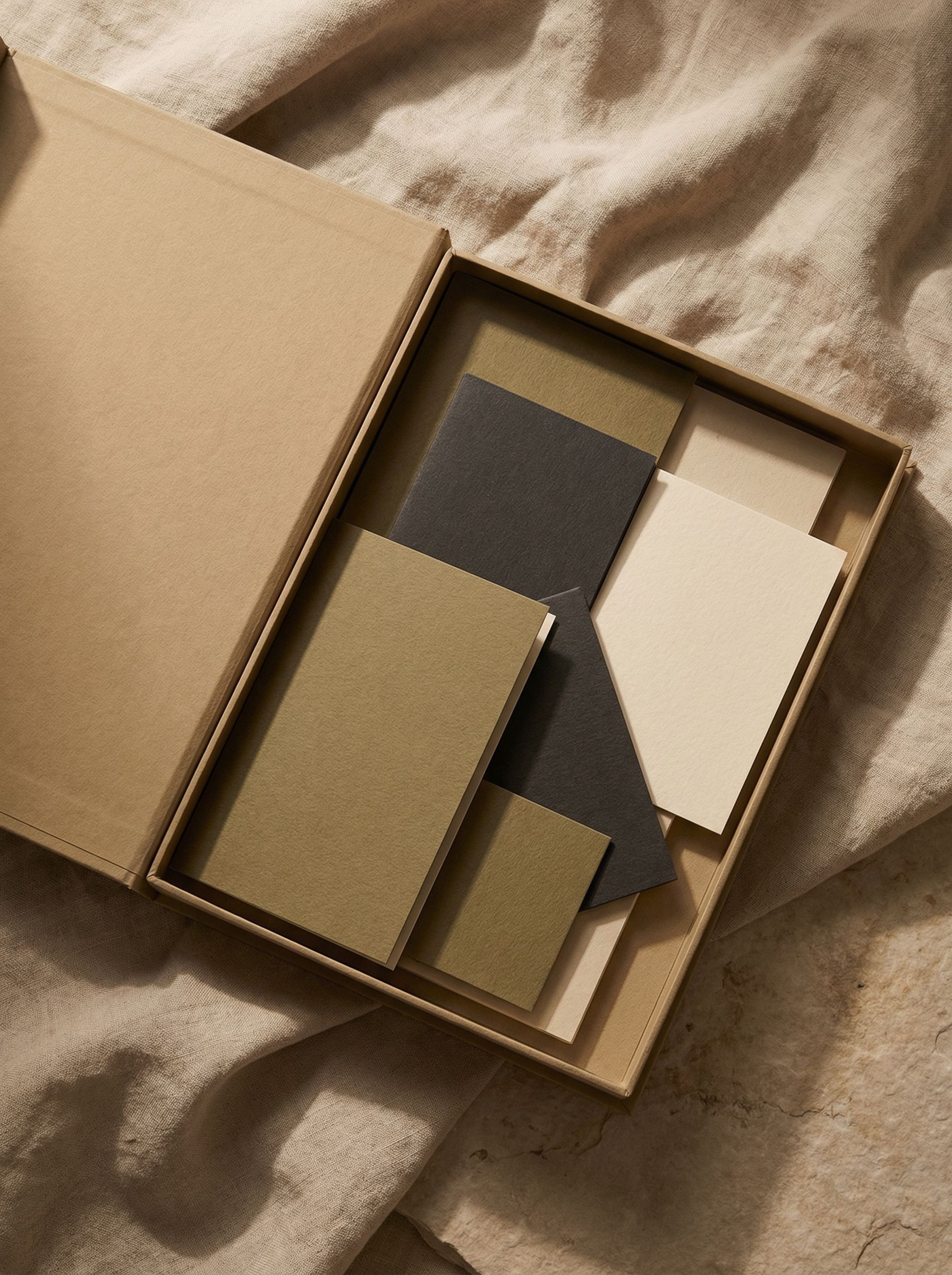 Minimalist stationery set in kraft box