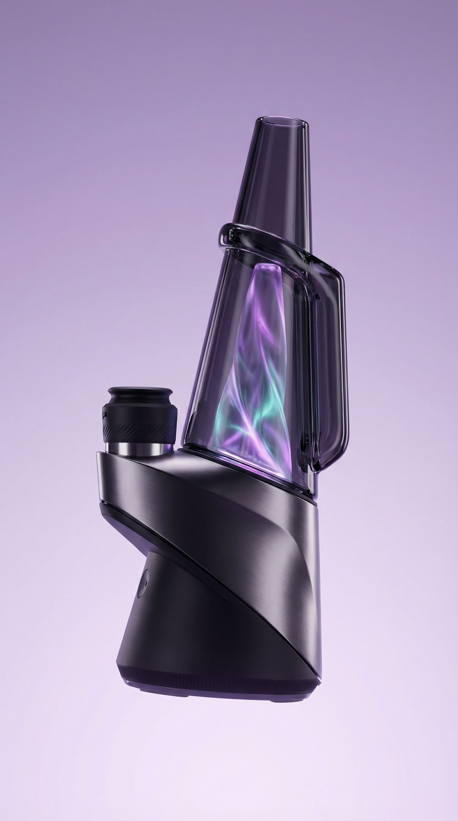 Futuristic glass vaporizer on purple gradient