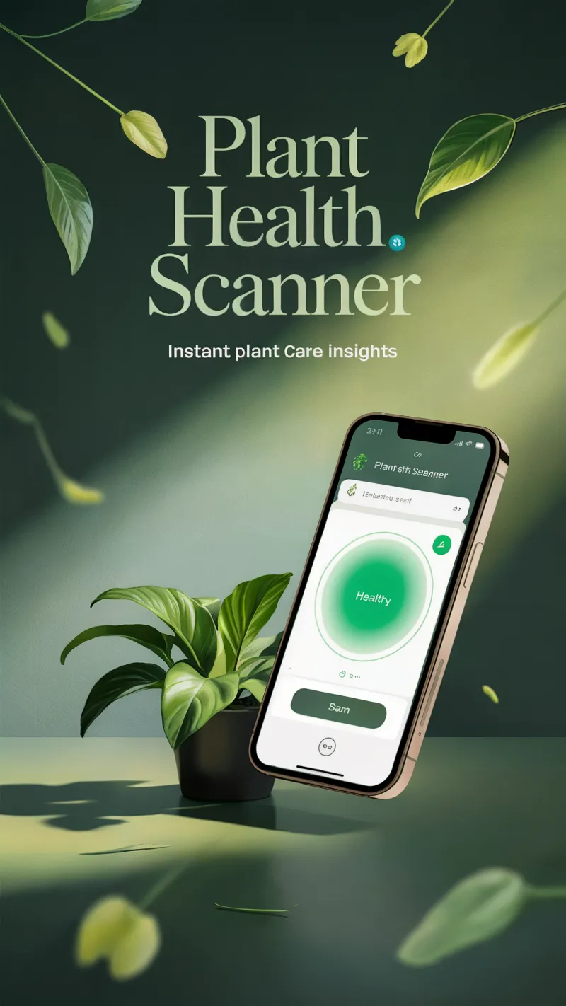 Plant Health Scanner App Promo with Floating Smartphone