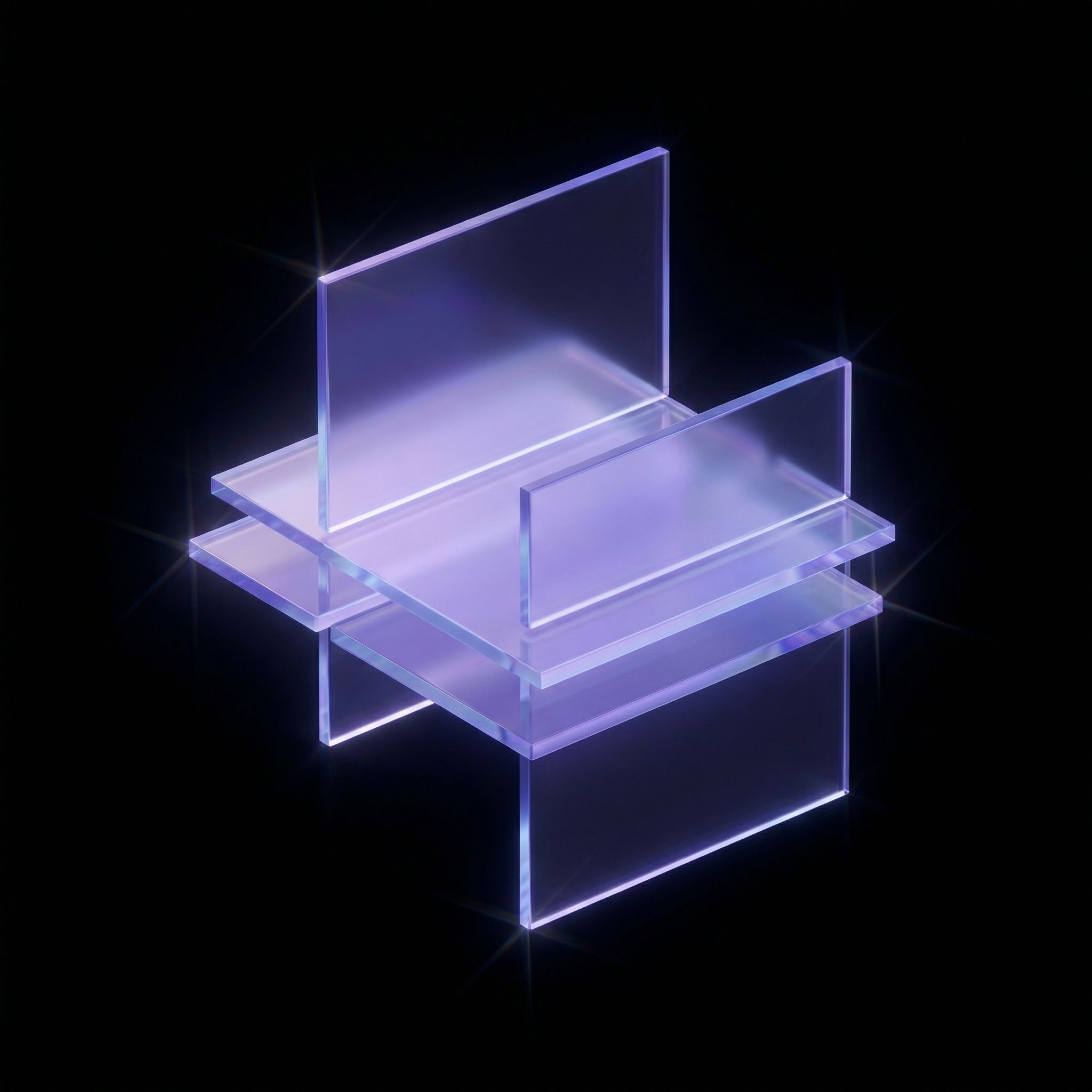 Futuristic glowing glass panels on black