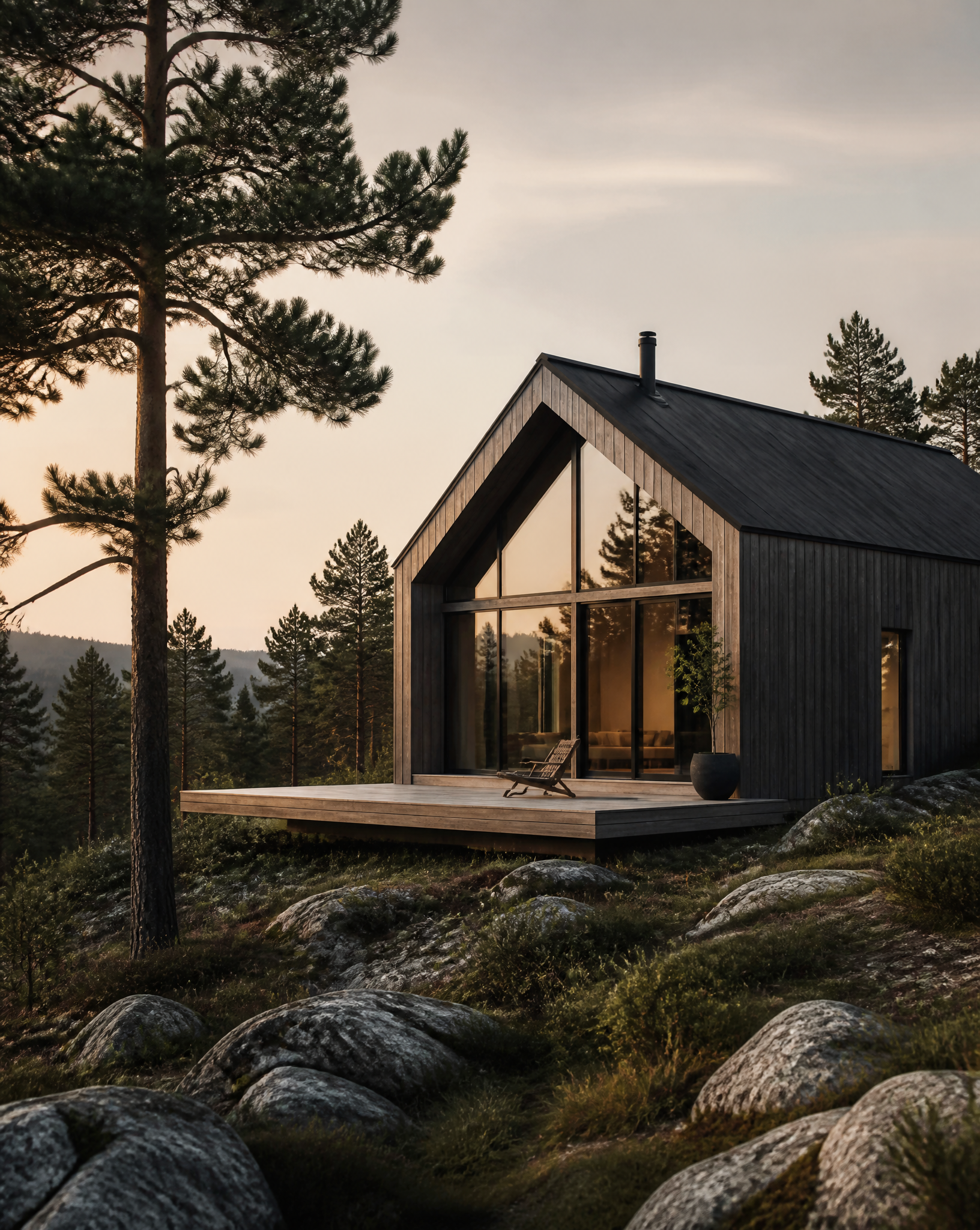 Modern Scandinavian Cabin at Sunset