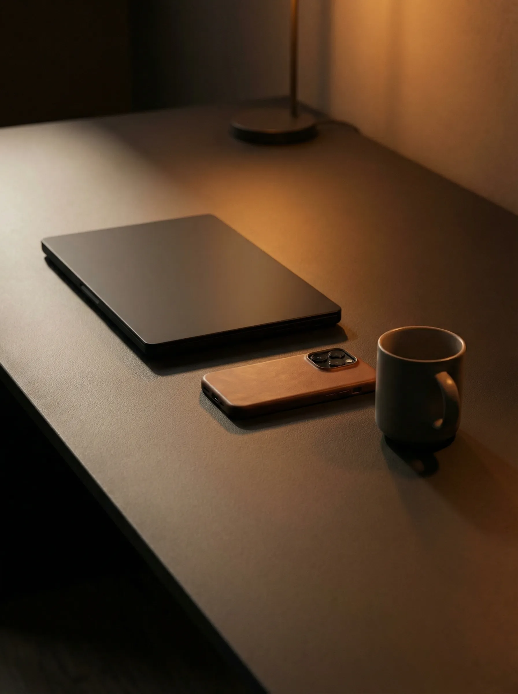 Minimalist workspace with laptop and coffee