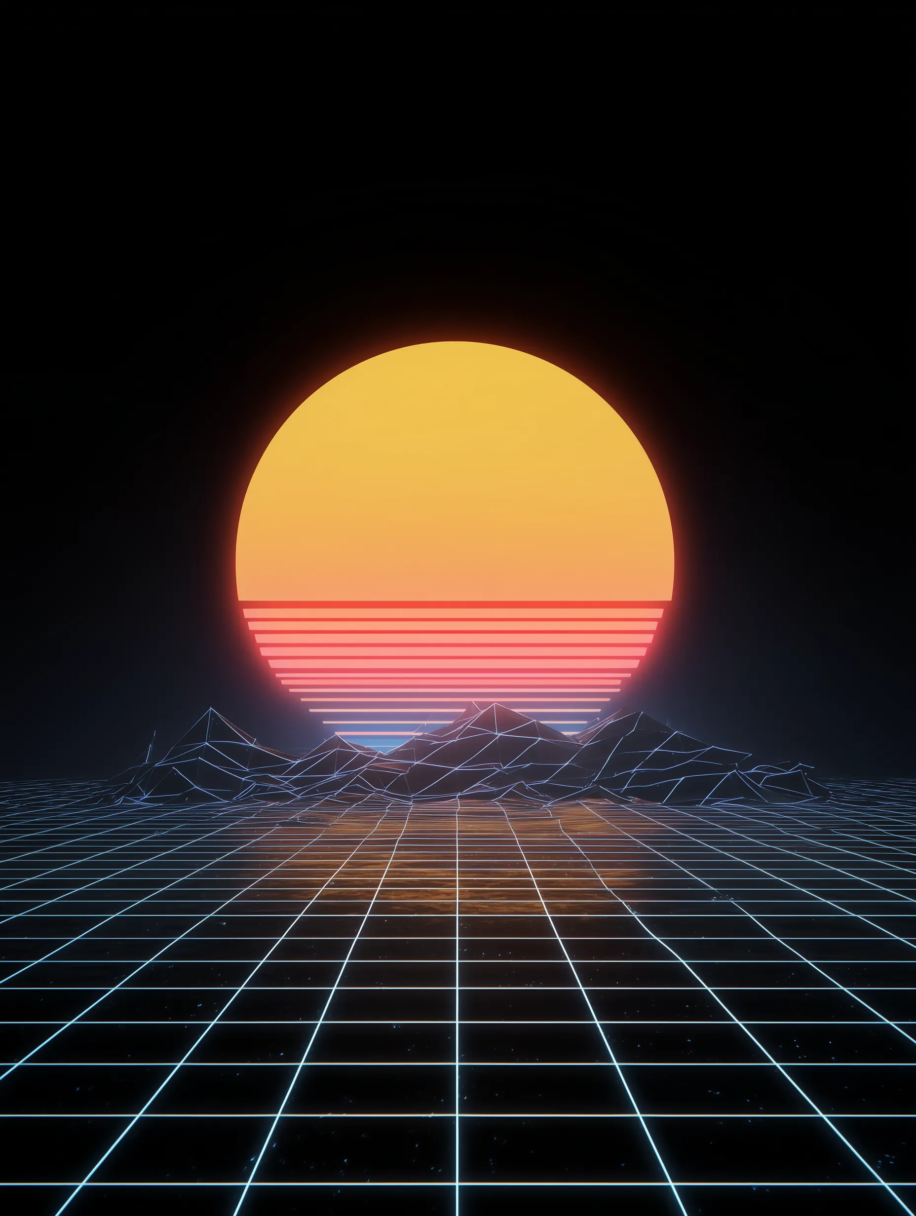 Retro Synthwave Grid Landscape with Sunset