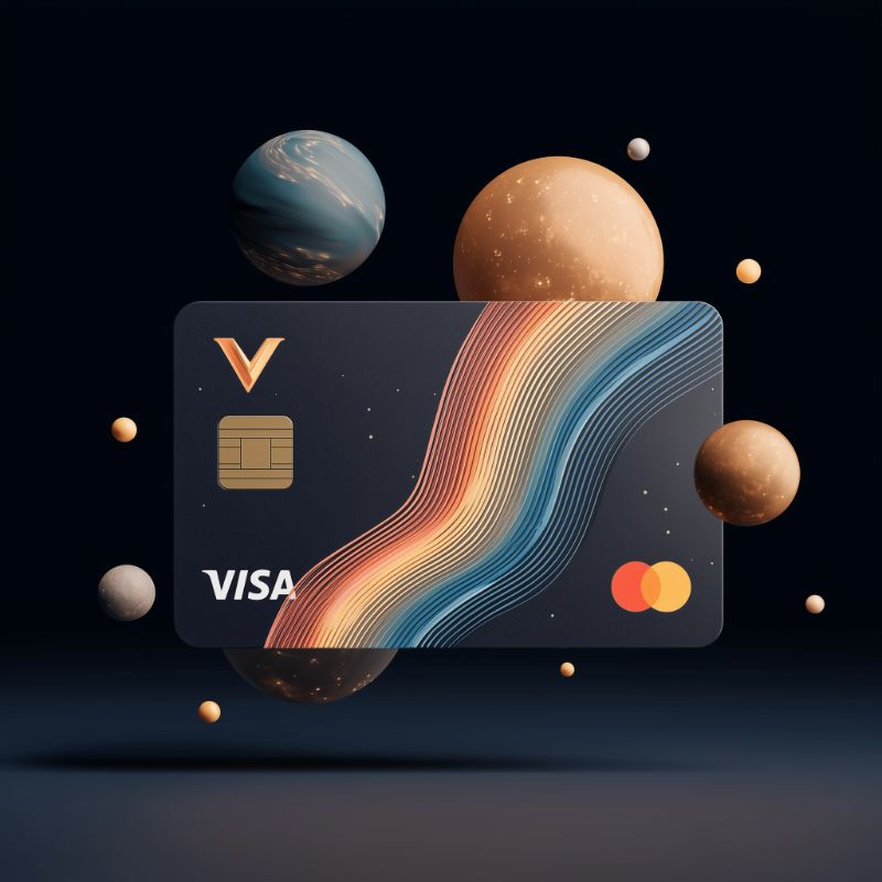 Black Credit Card with Rainbow Stripe in Cosmic Scene