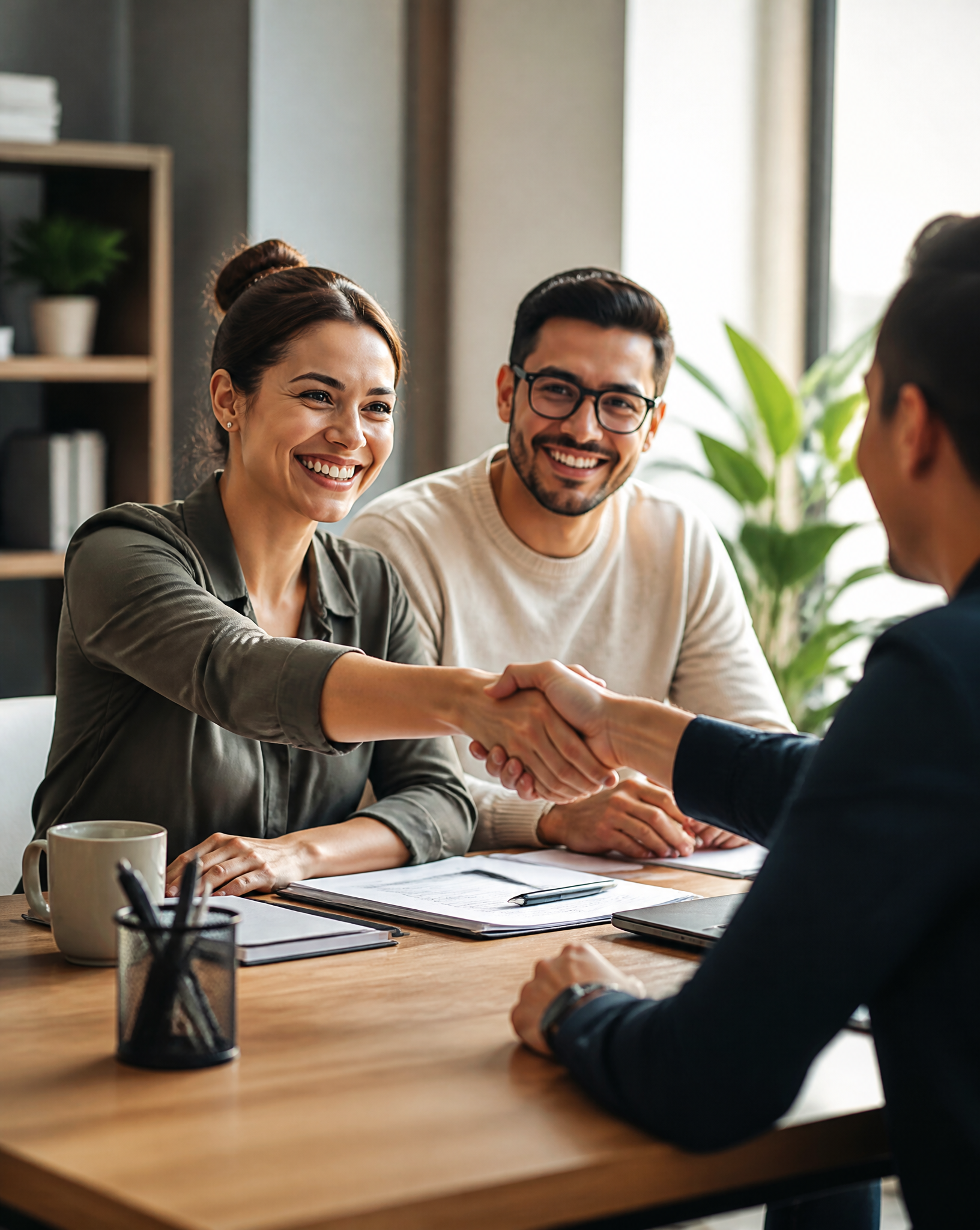 Professional Handshake in a Modern Office Setting