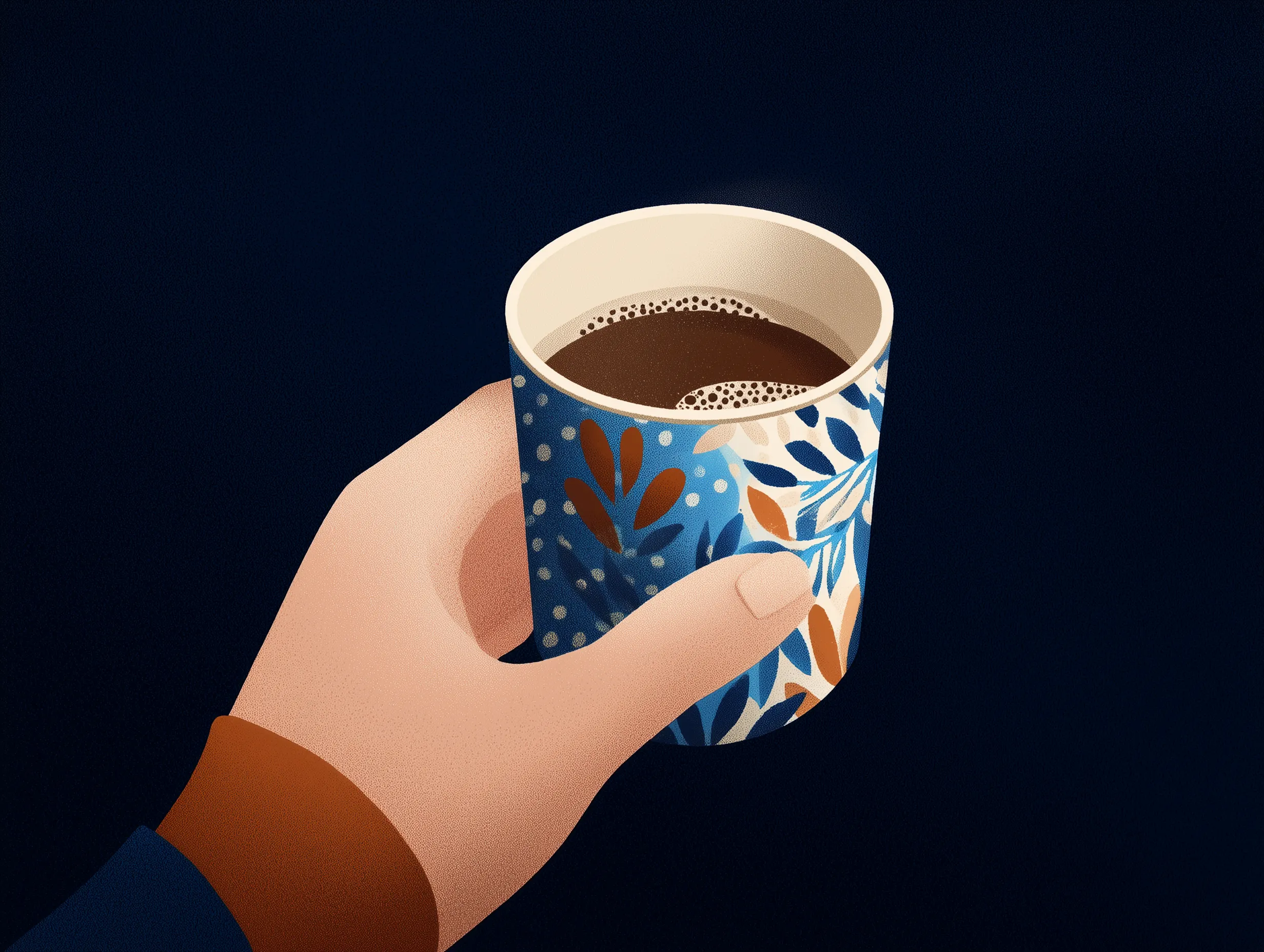 Hand Holding Floral Coffee Cup