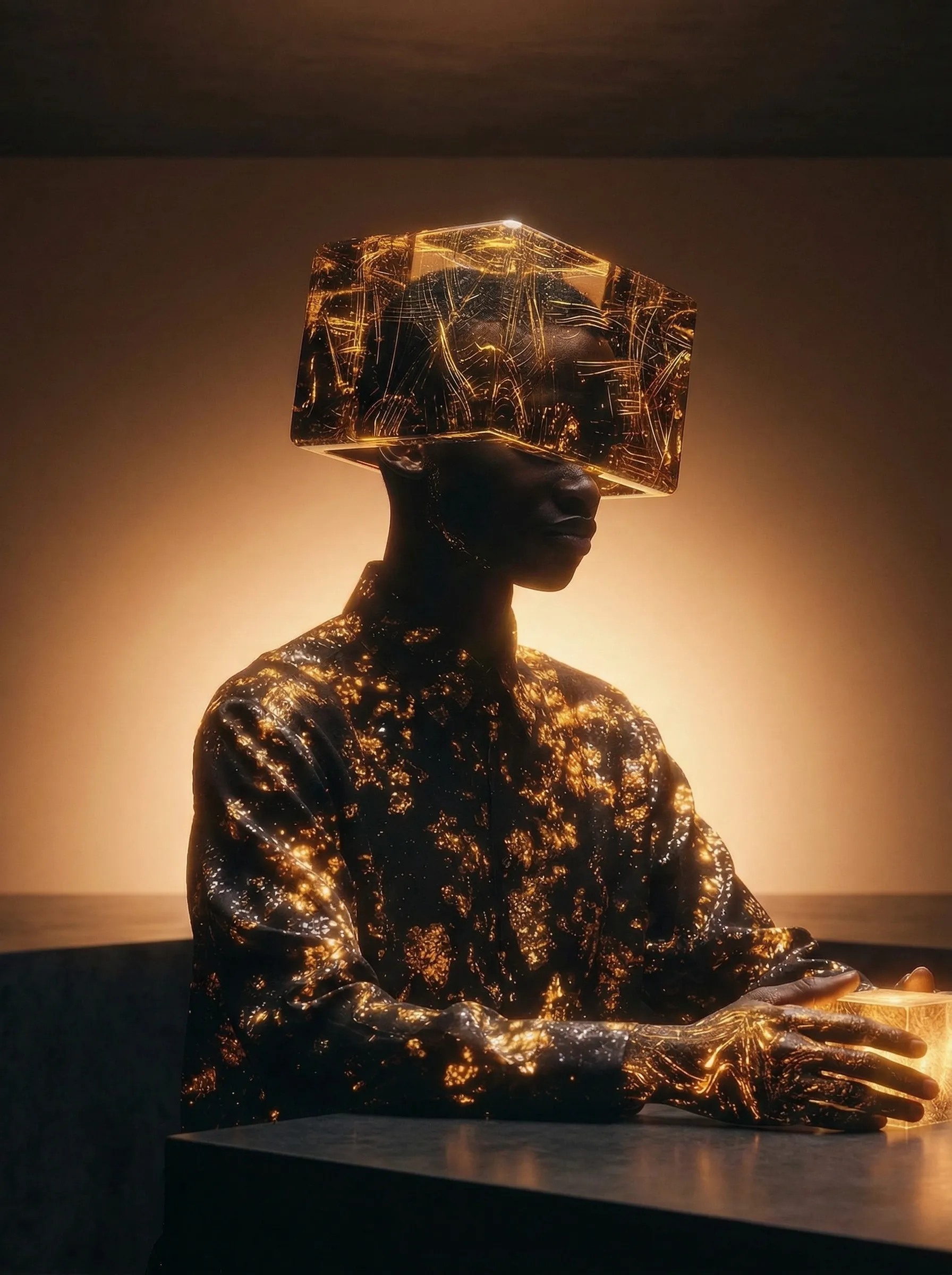 Futuristic Figure with Glowing VR Visor