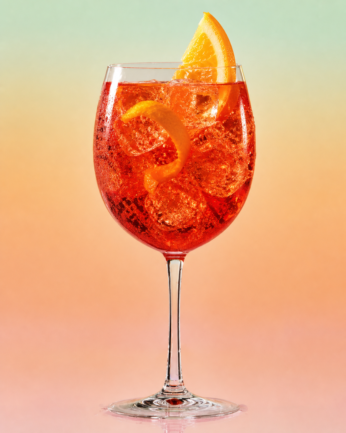 Ruby-orange Aurello spritz cocktail with an orange garnish