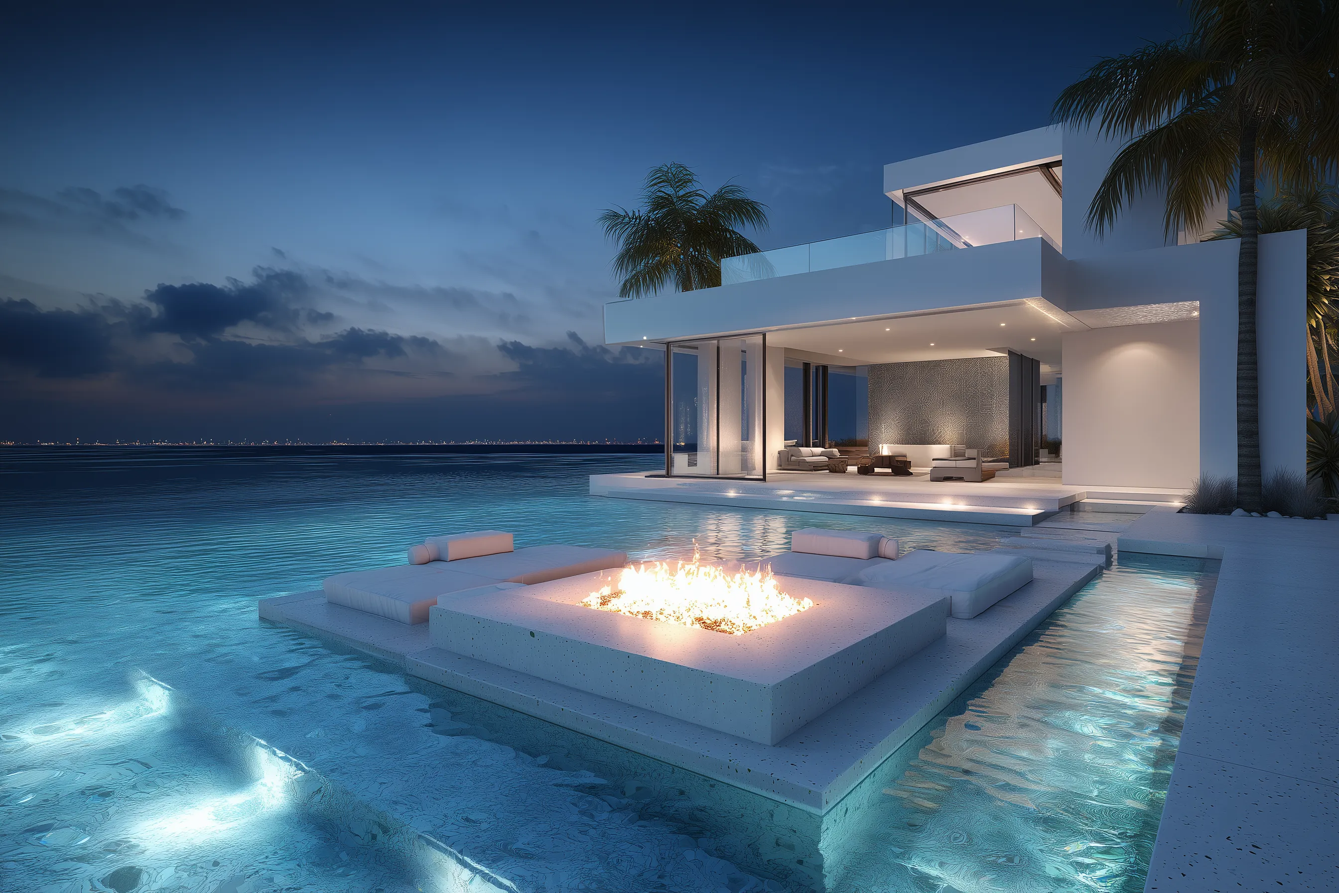 Modern oceanfront villa with pool and firepit
