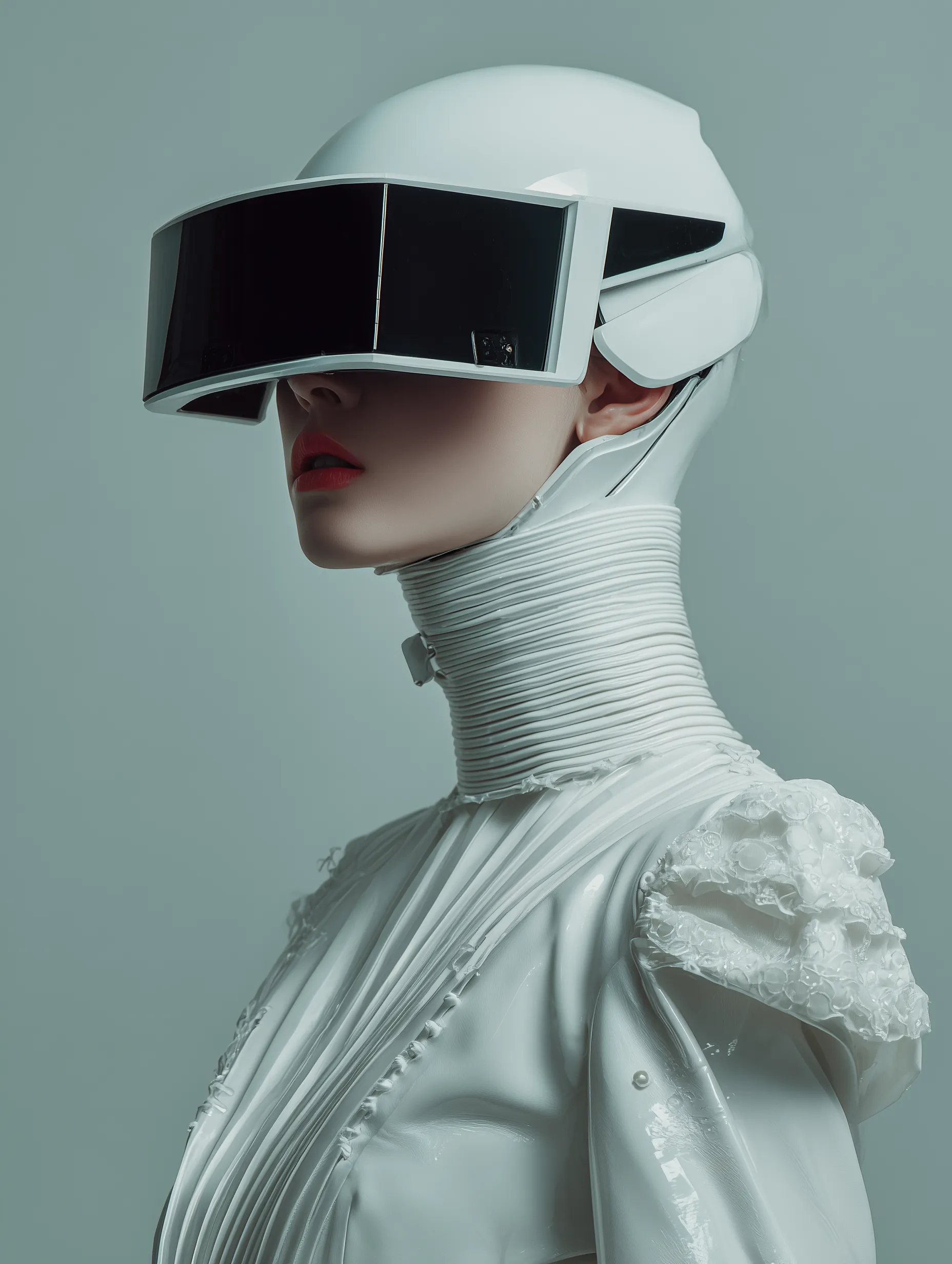 Futuristic Woman in White VR Visor