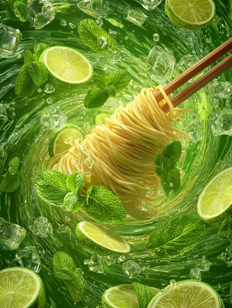 Swirling Lime-Mint Noodles with Chopsticks