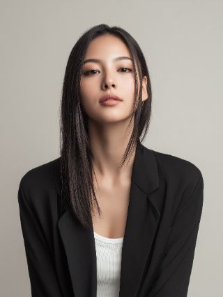 Studio Portrait of Stylish Woman in Black Blazer