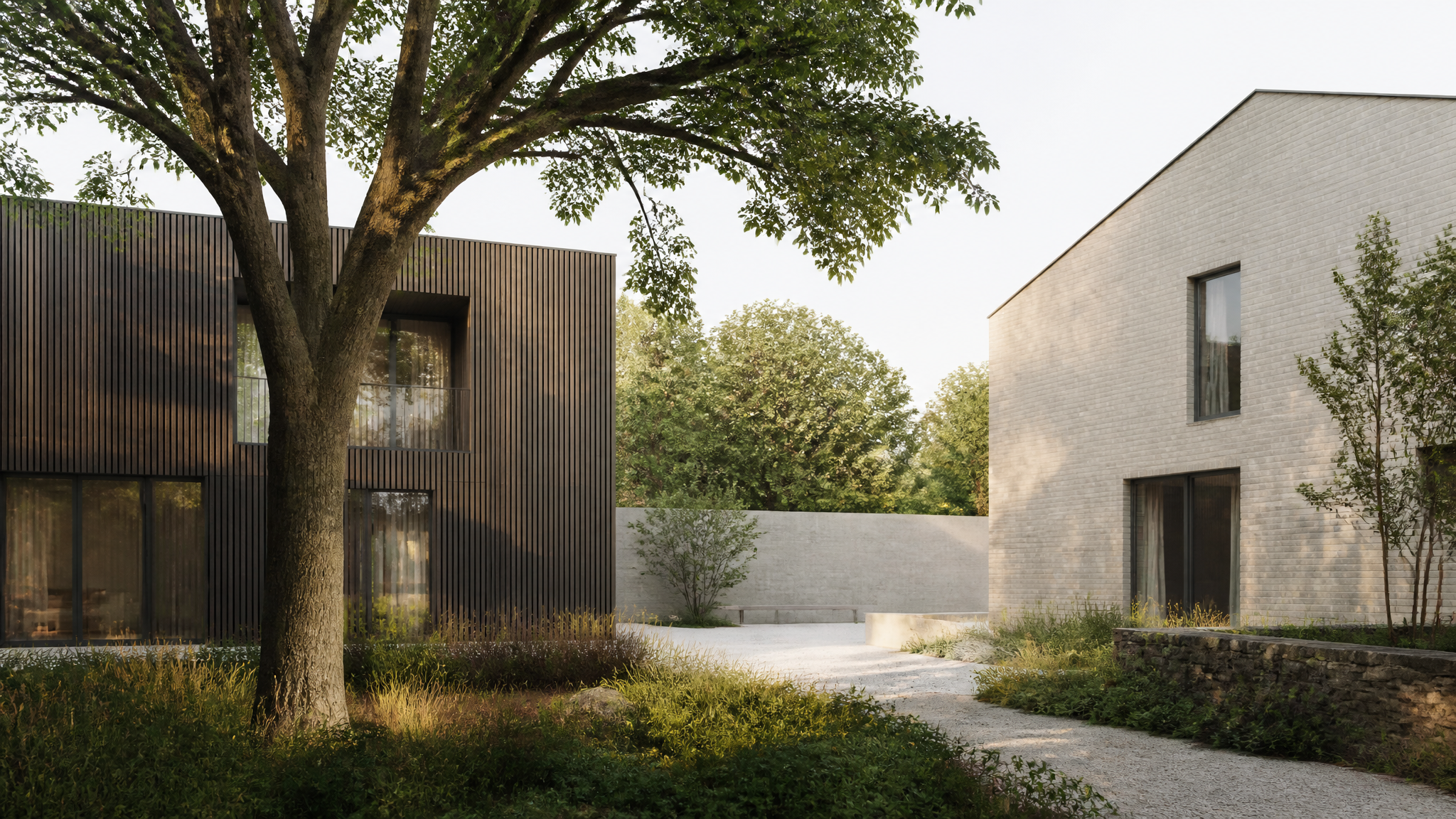 Modern Architectural Courtyard with Minimalist Houses