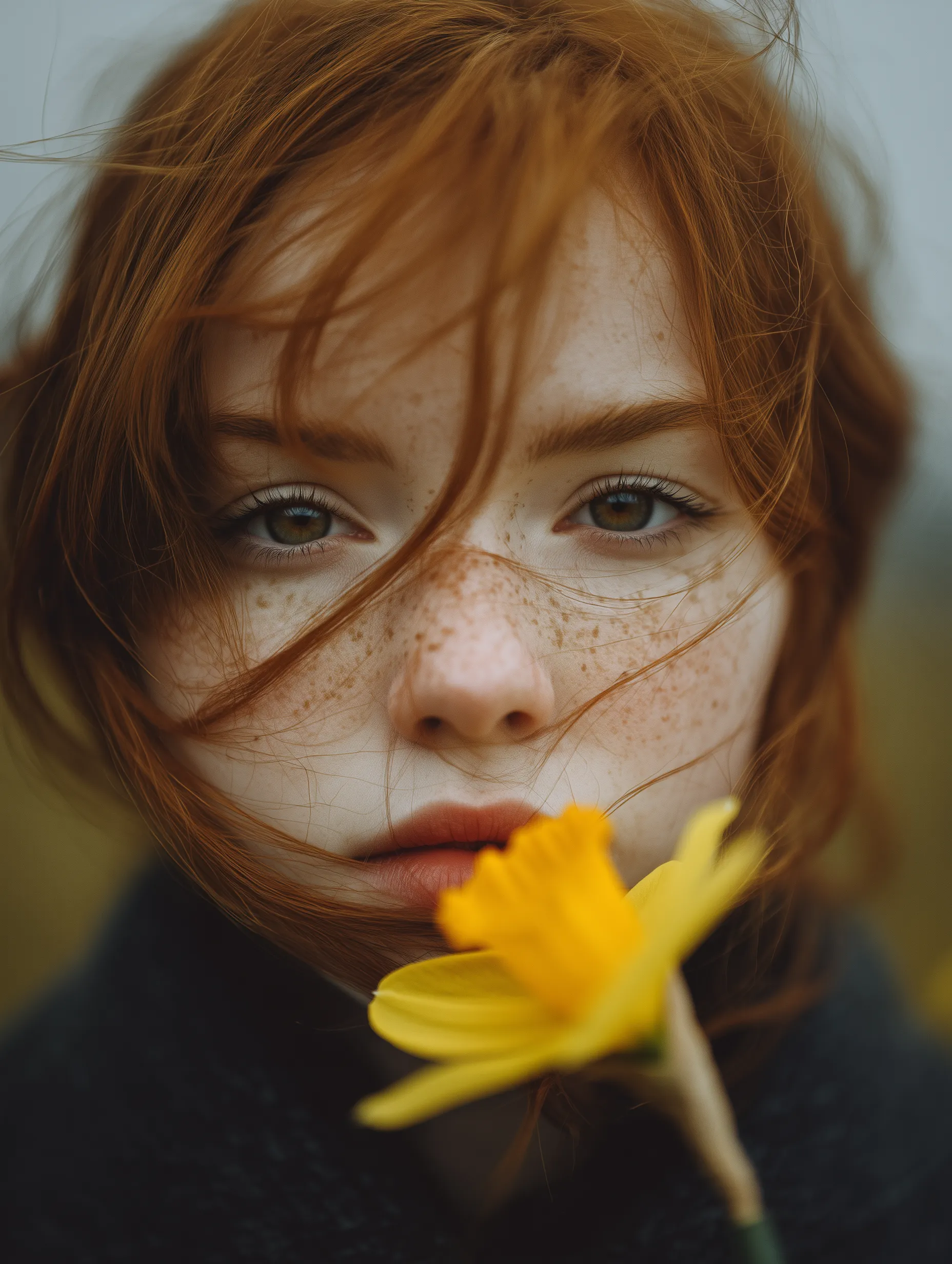 Close-Up Portrait of Freckled Redhead