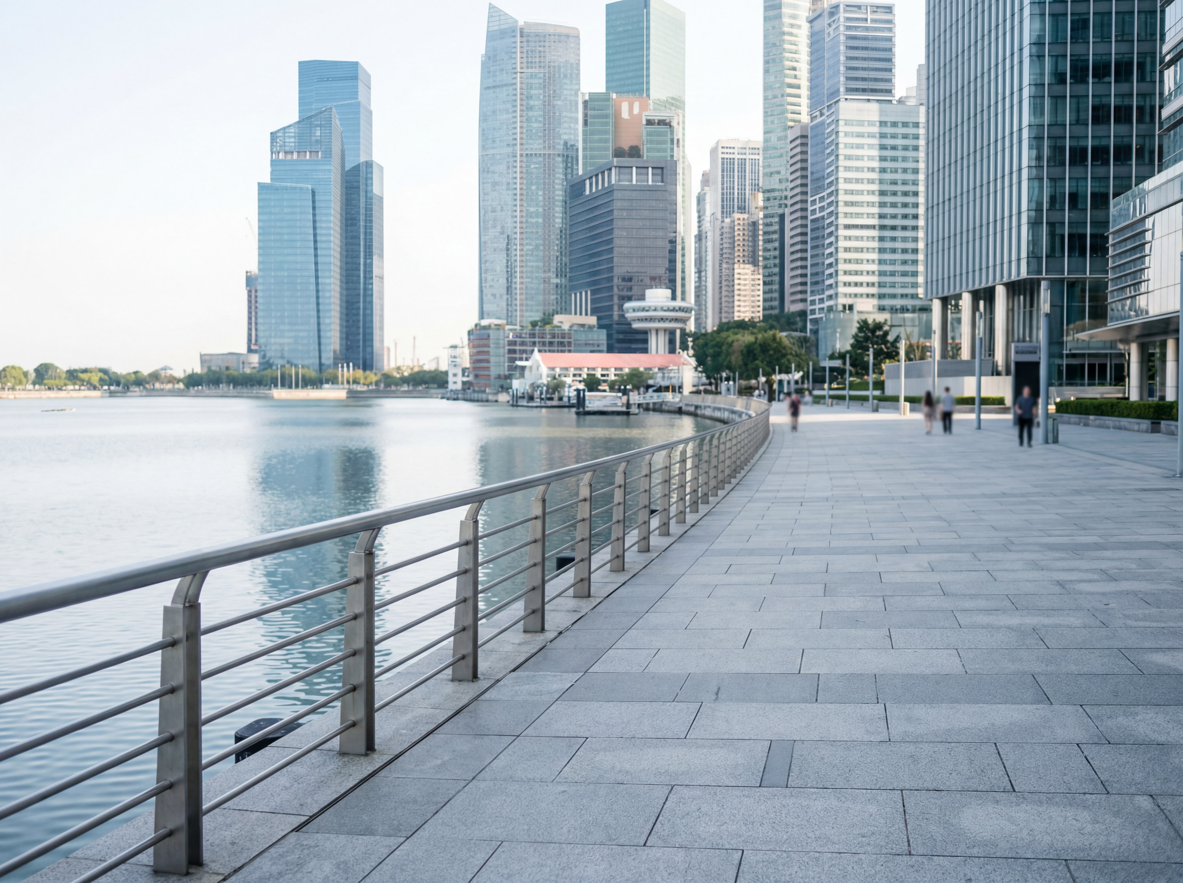 Modern waterfront city promenade