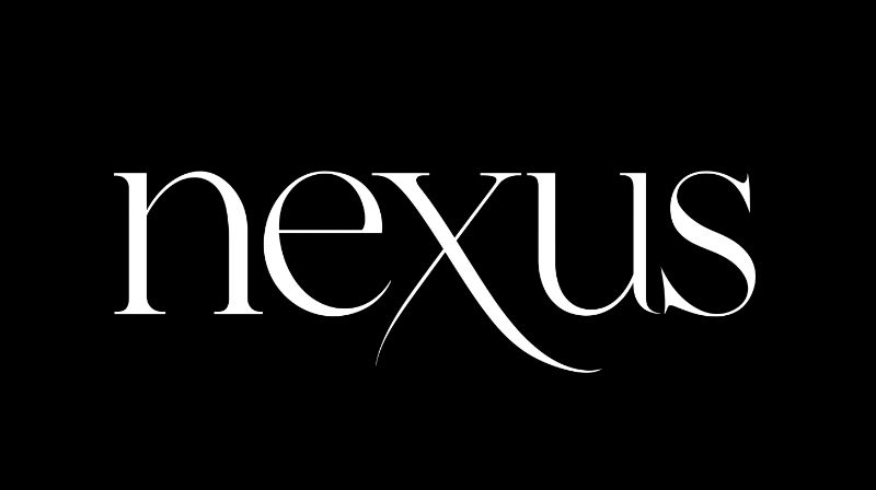 Elegant “nexus” wordmark on black background