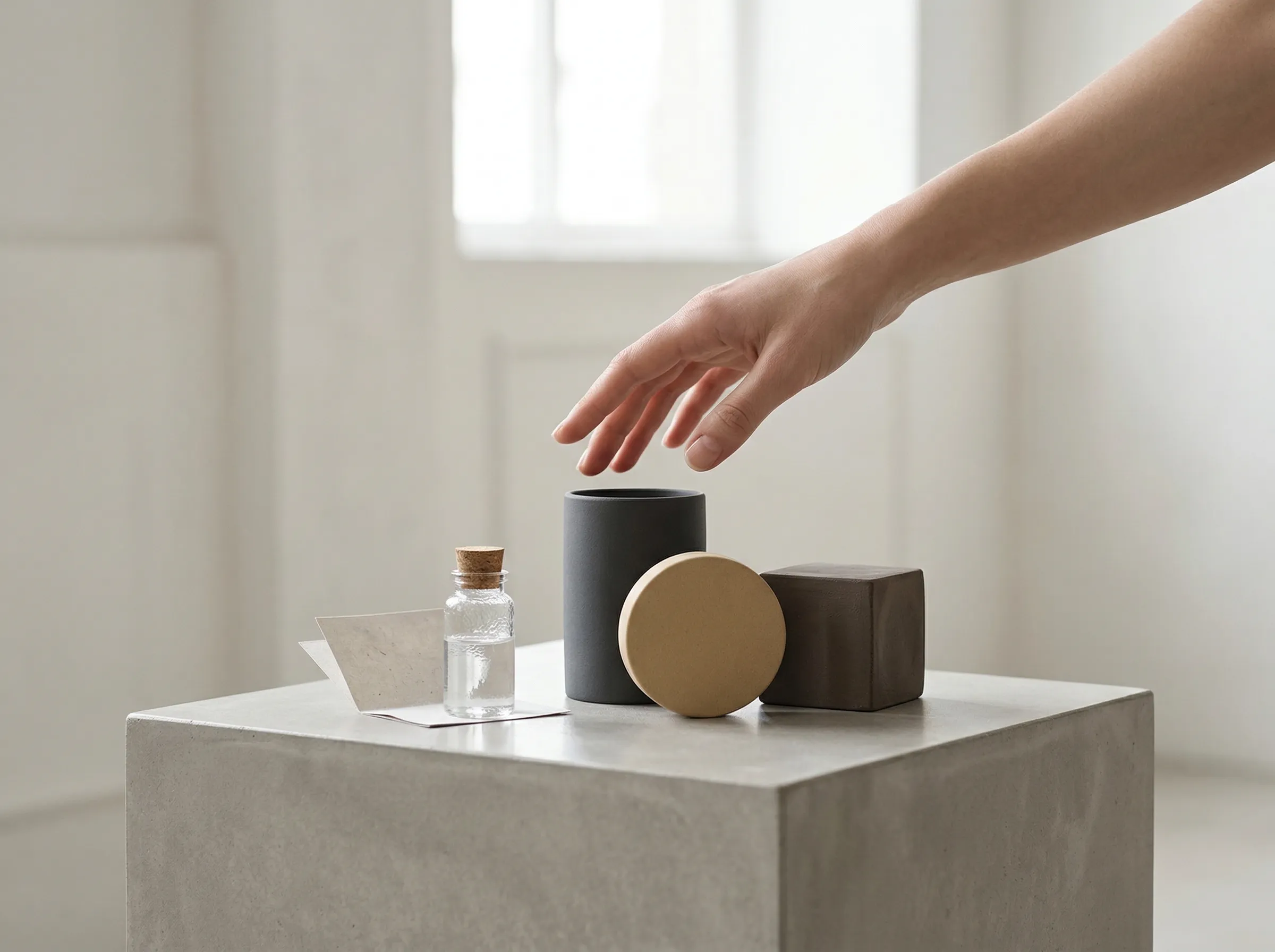 Minimalist Product Display with Reaching Hand