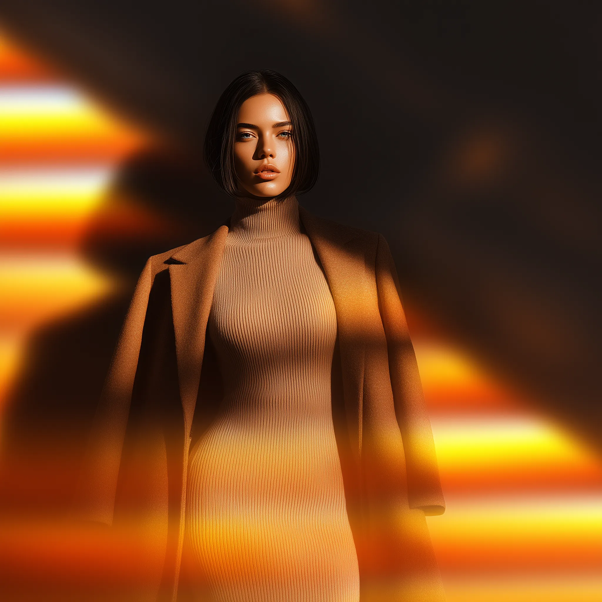 Fashion portrait with warm cinematic lighting