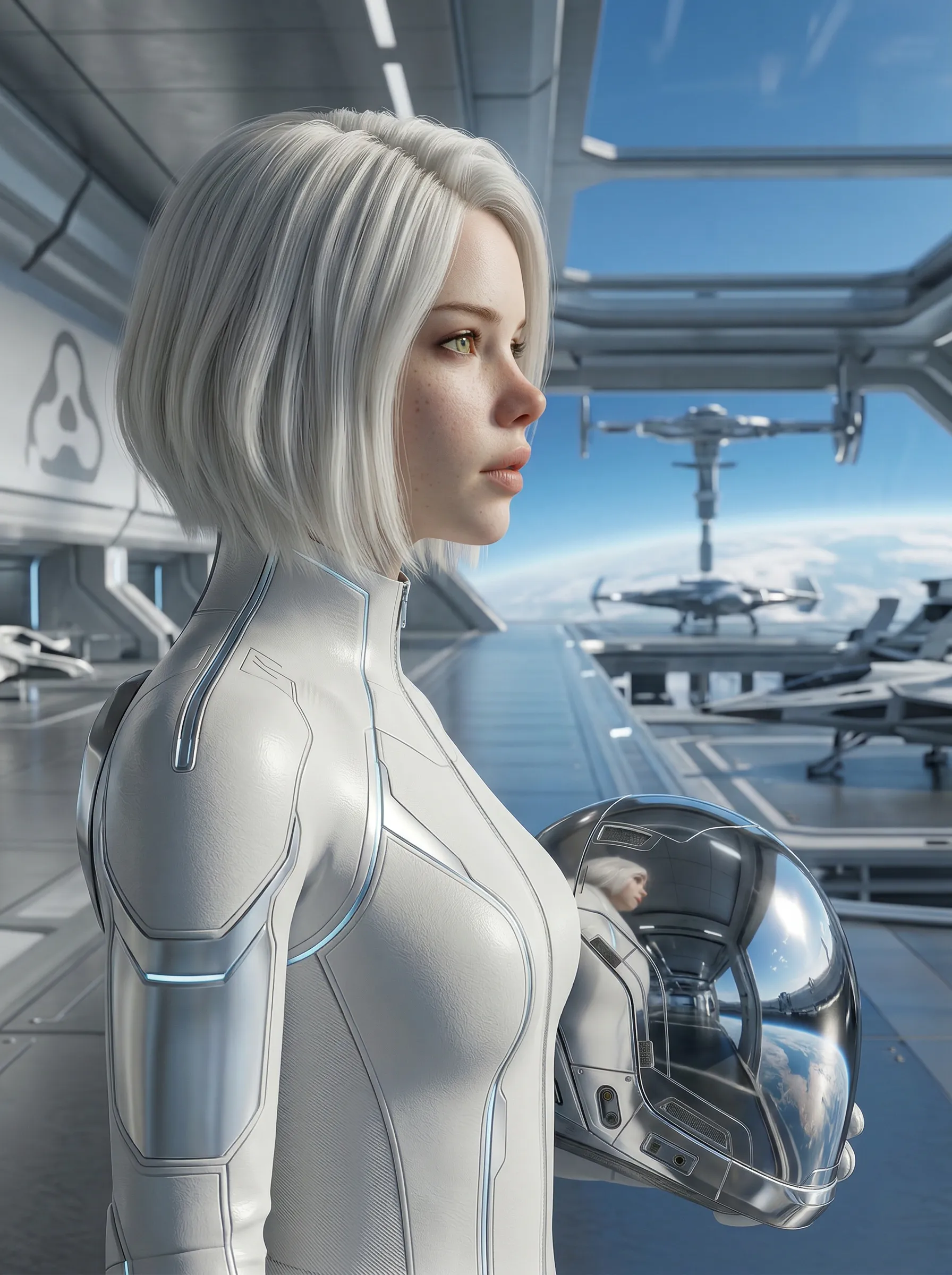 Futuristic Woman in Space Station