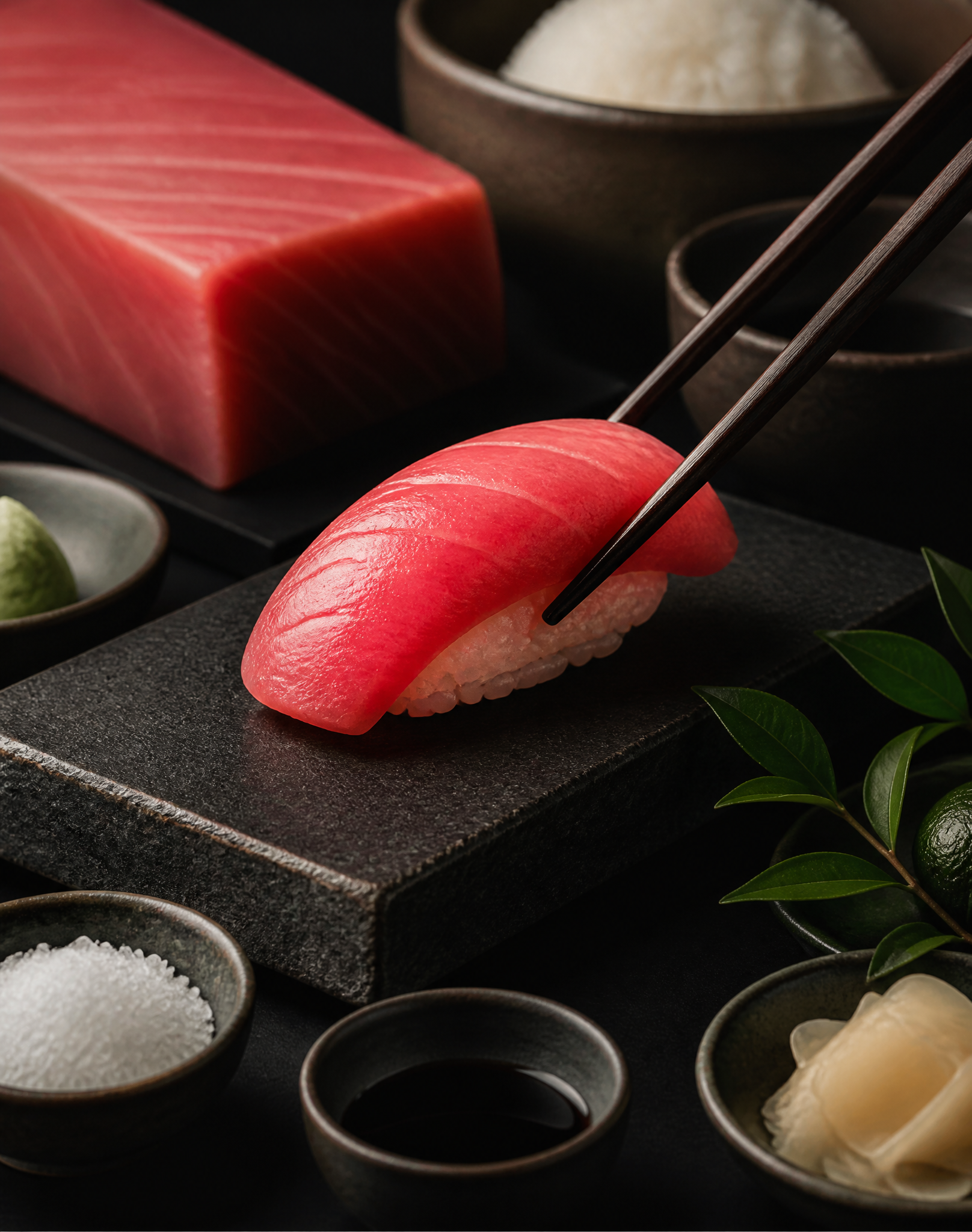 Tuna Nigiri Sushi with Chopsticks