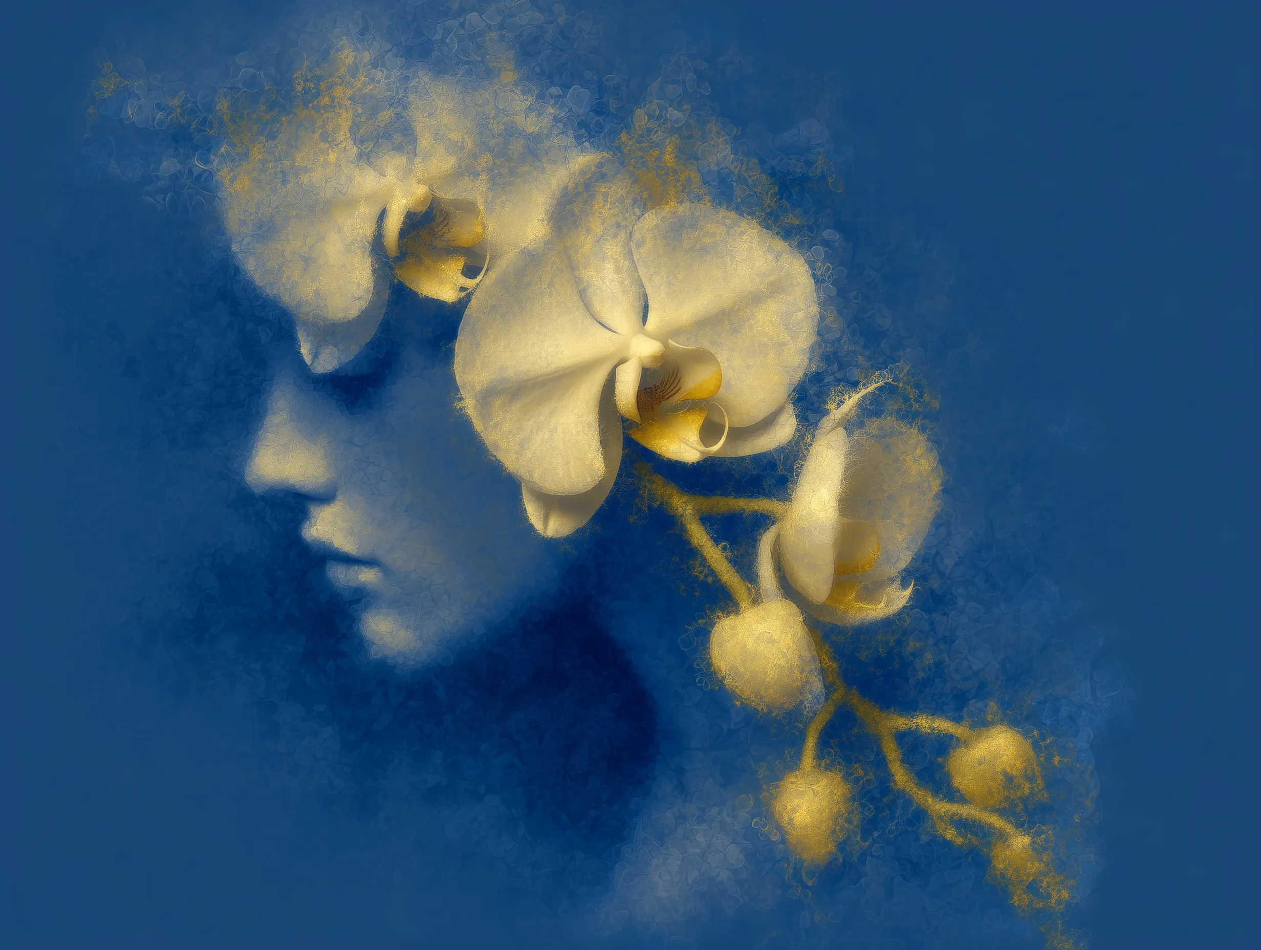 Dreamlike Portrait with White Orchids