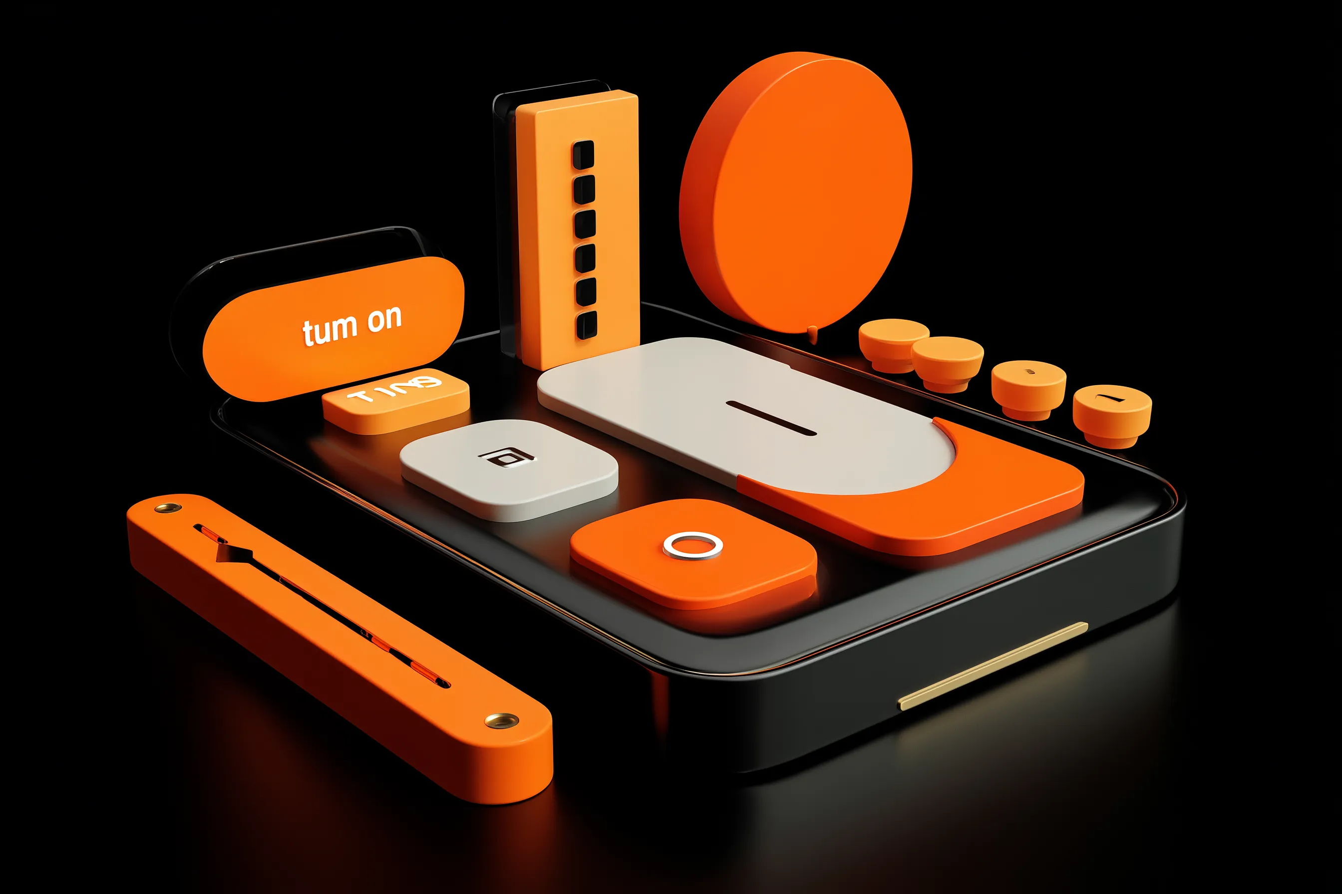 3D Orange UI Controls on Black Background
