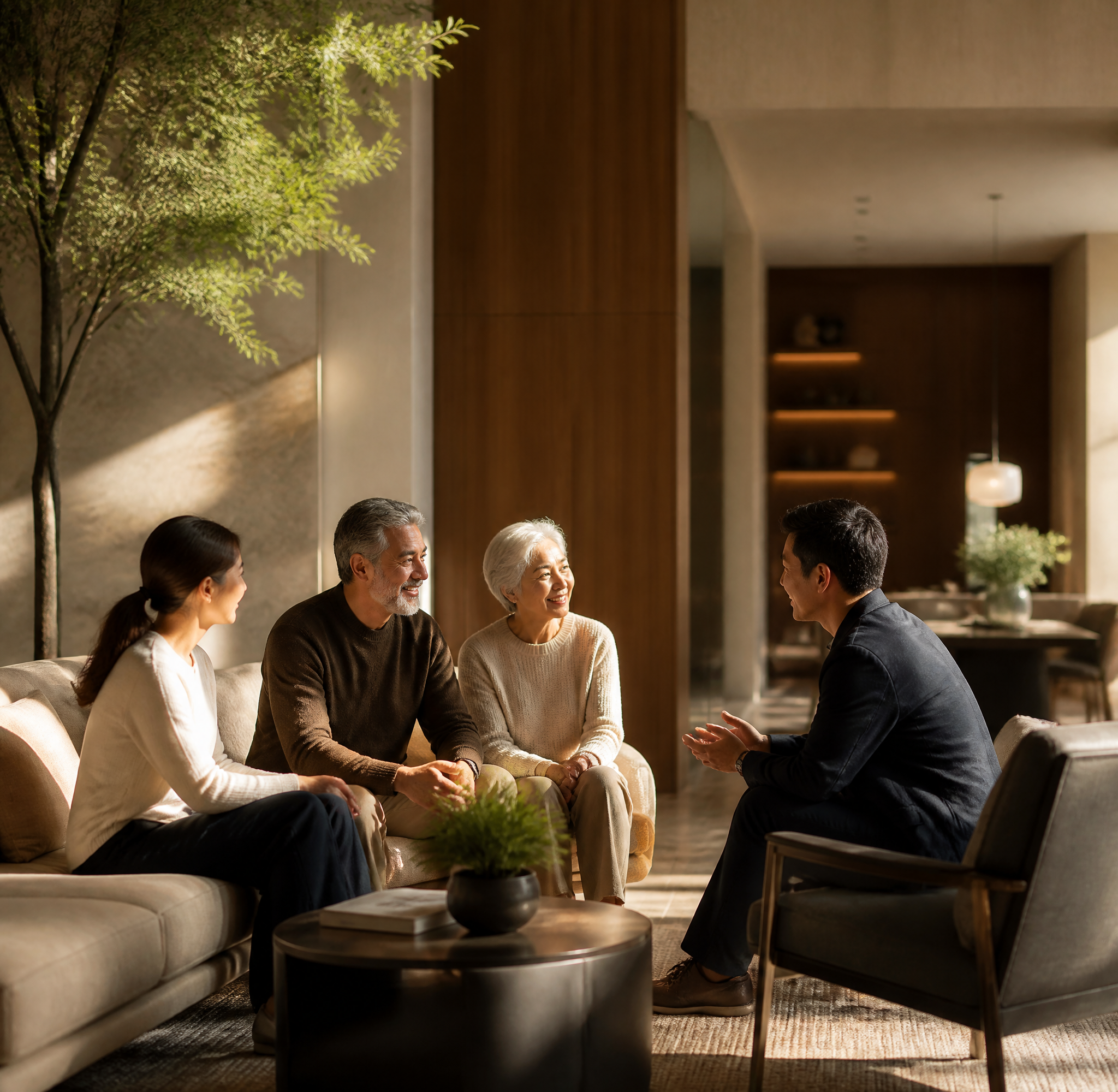 Family Financial Consultation in Modern Living Room