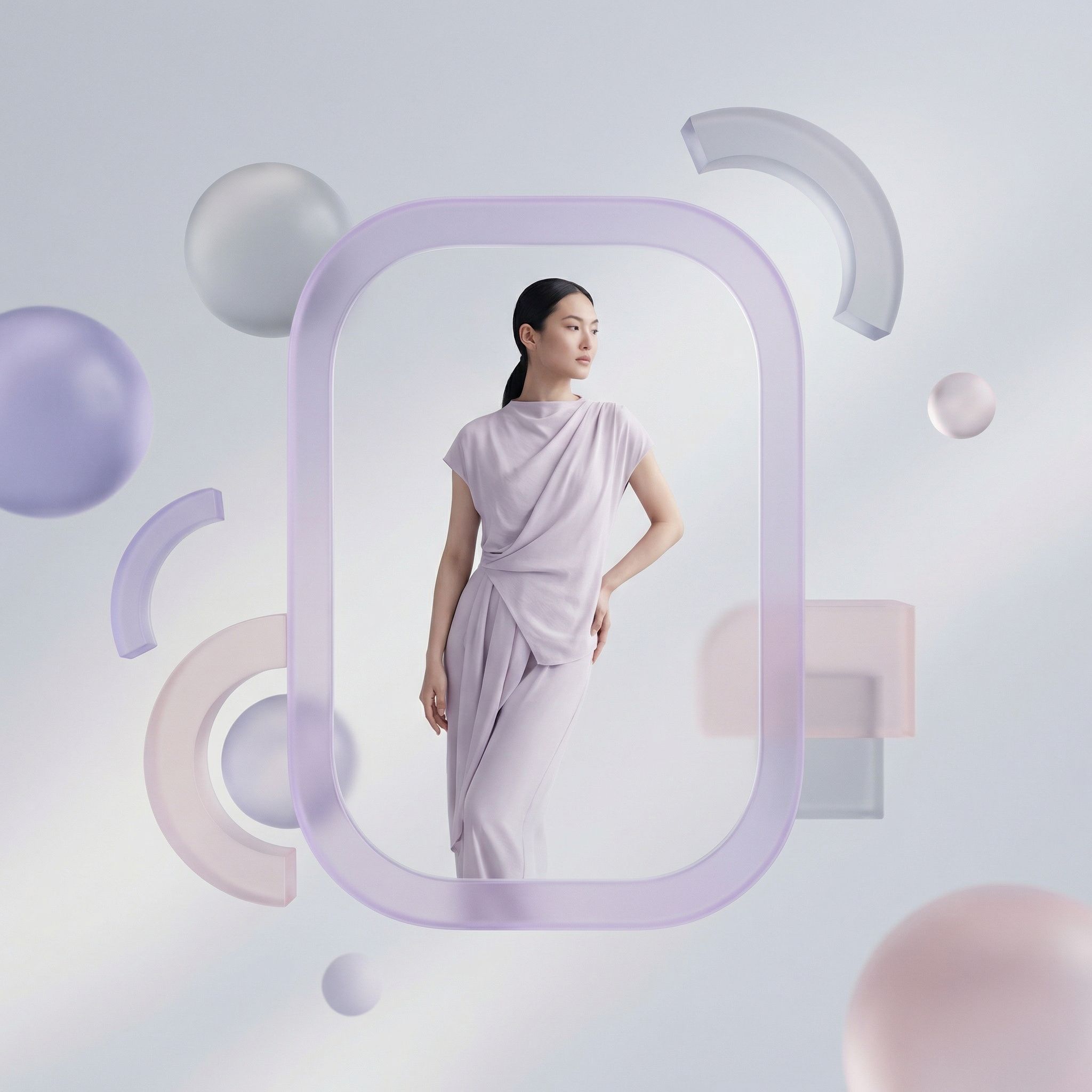 Minimalist fashion portrait with pastel shapes