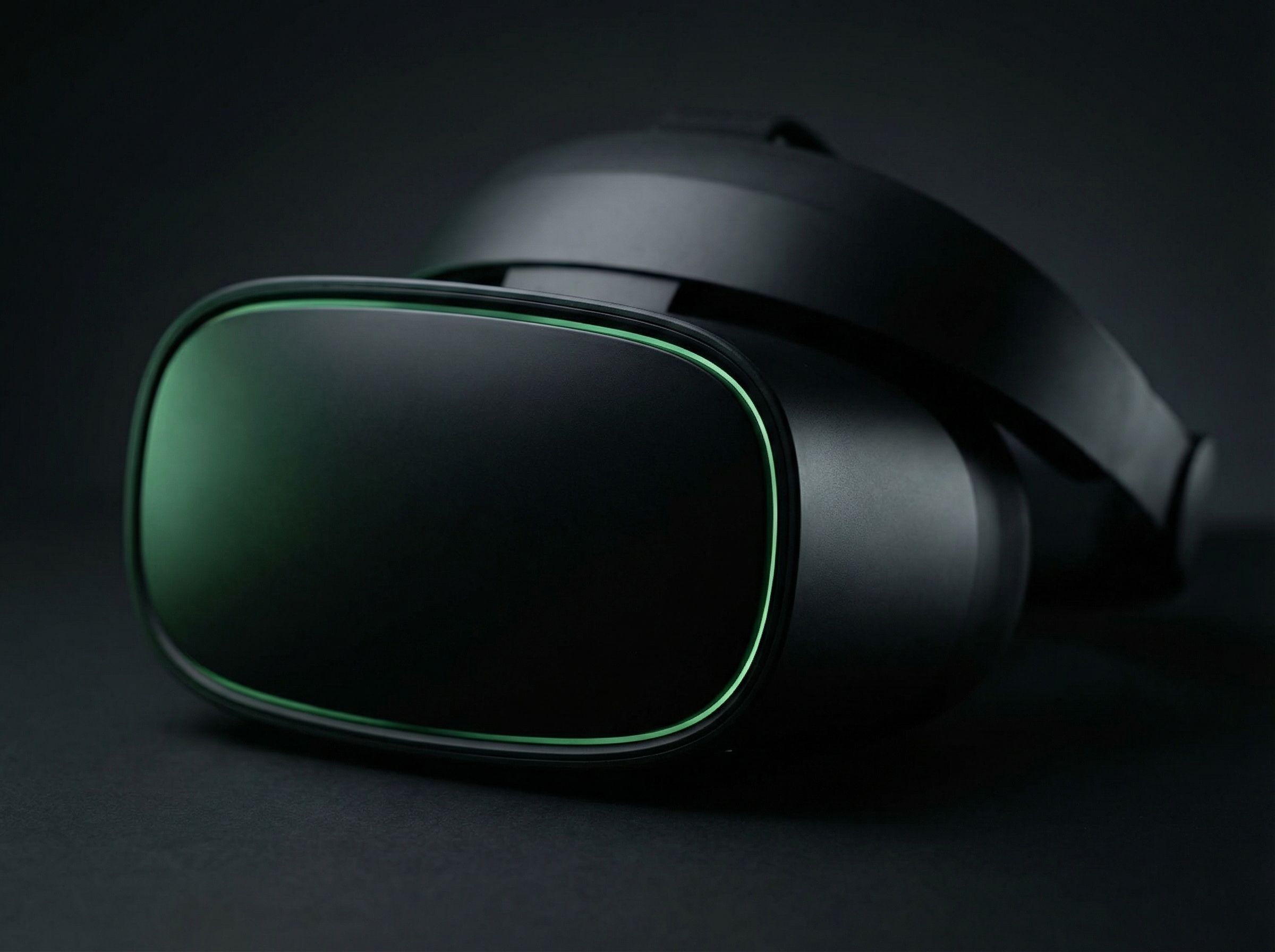 Black VR headset with green accent lighting