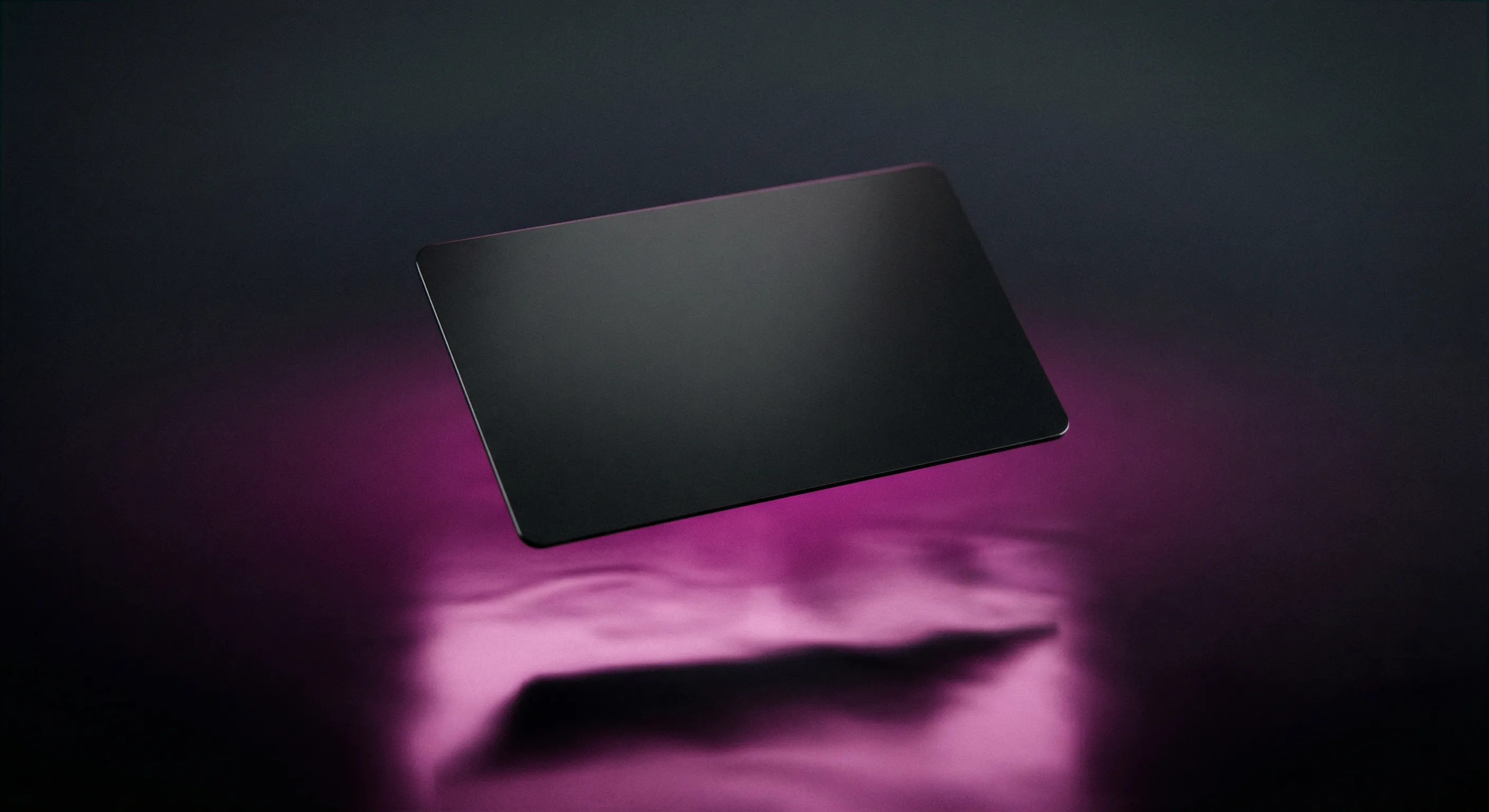 Black card floating over purple glow