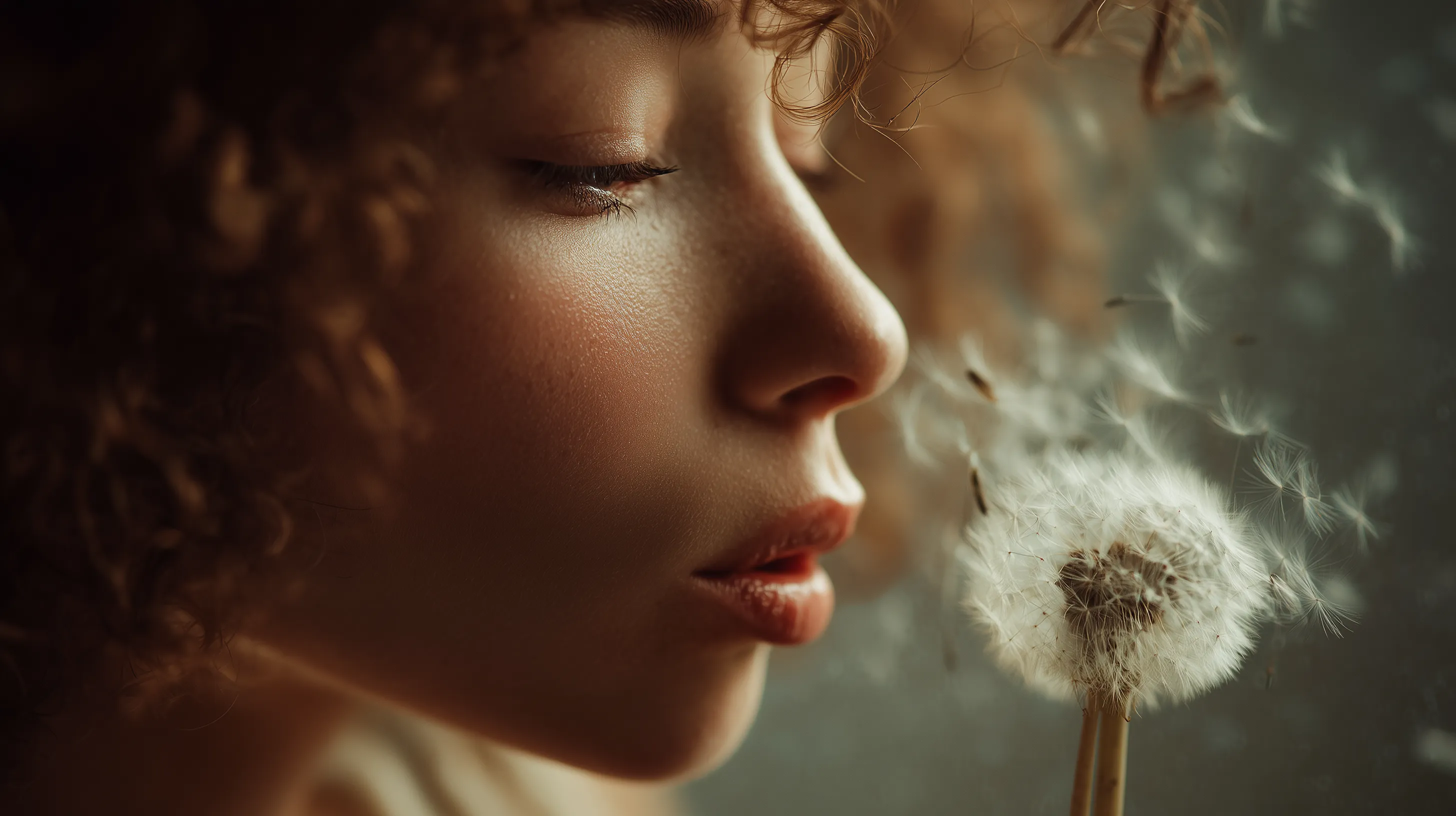 Soft Portrait Blowing a Dandelion