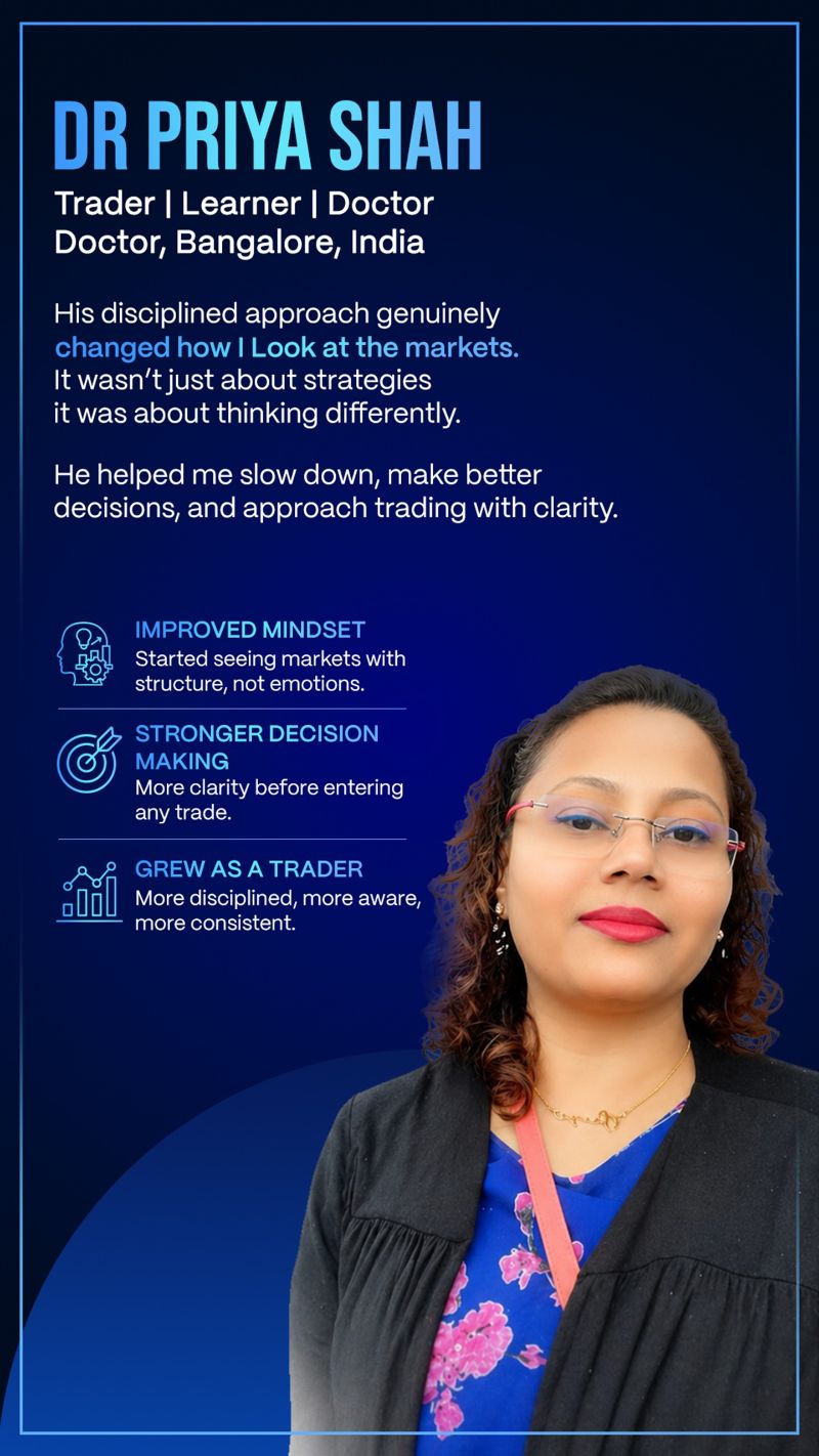 Professional Trading Testimonial Graphic - Dr. Priya Shah