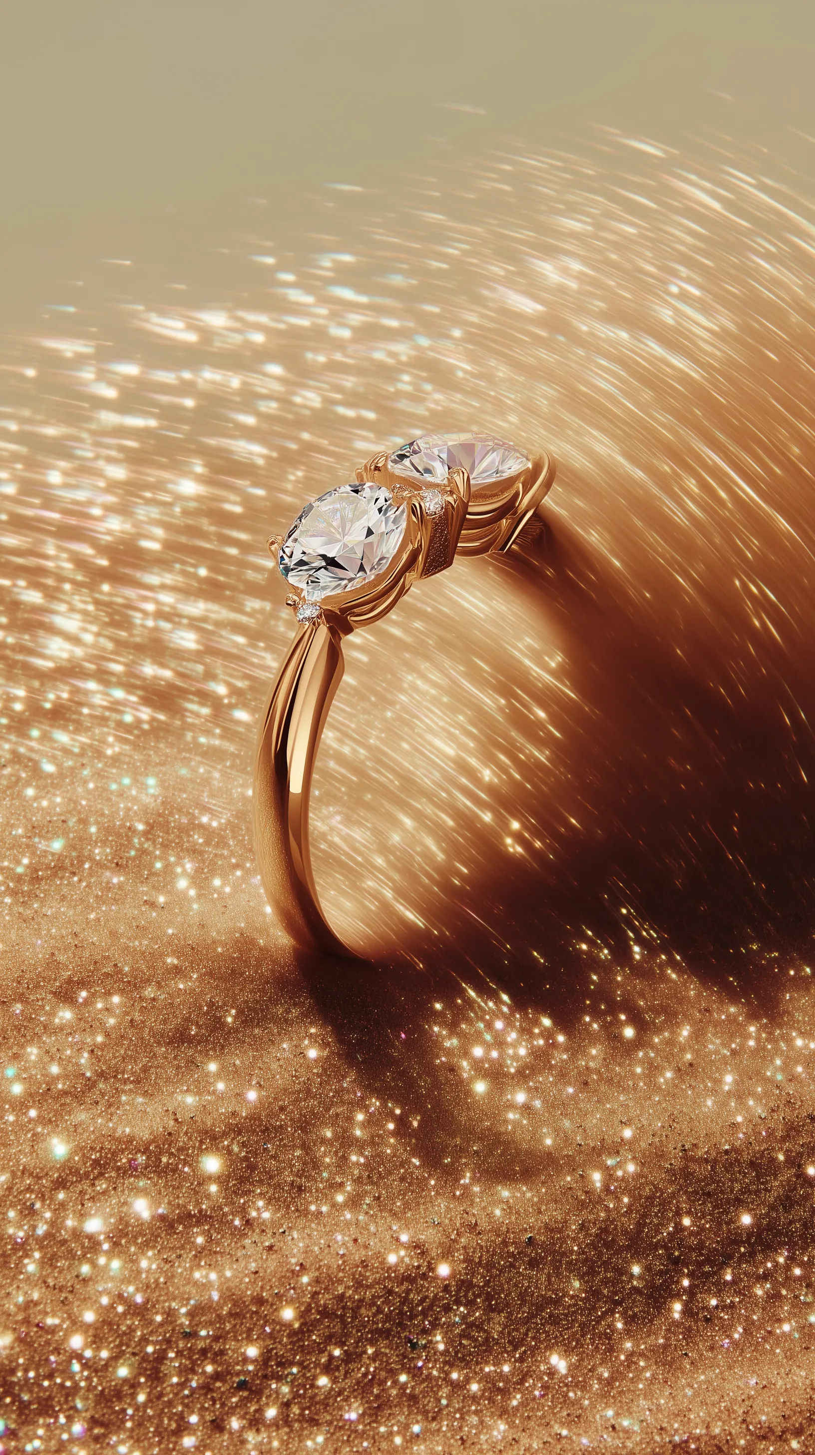 Gold Diamond Ring on Sparkling Golden Sand