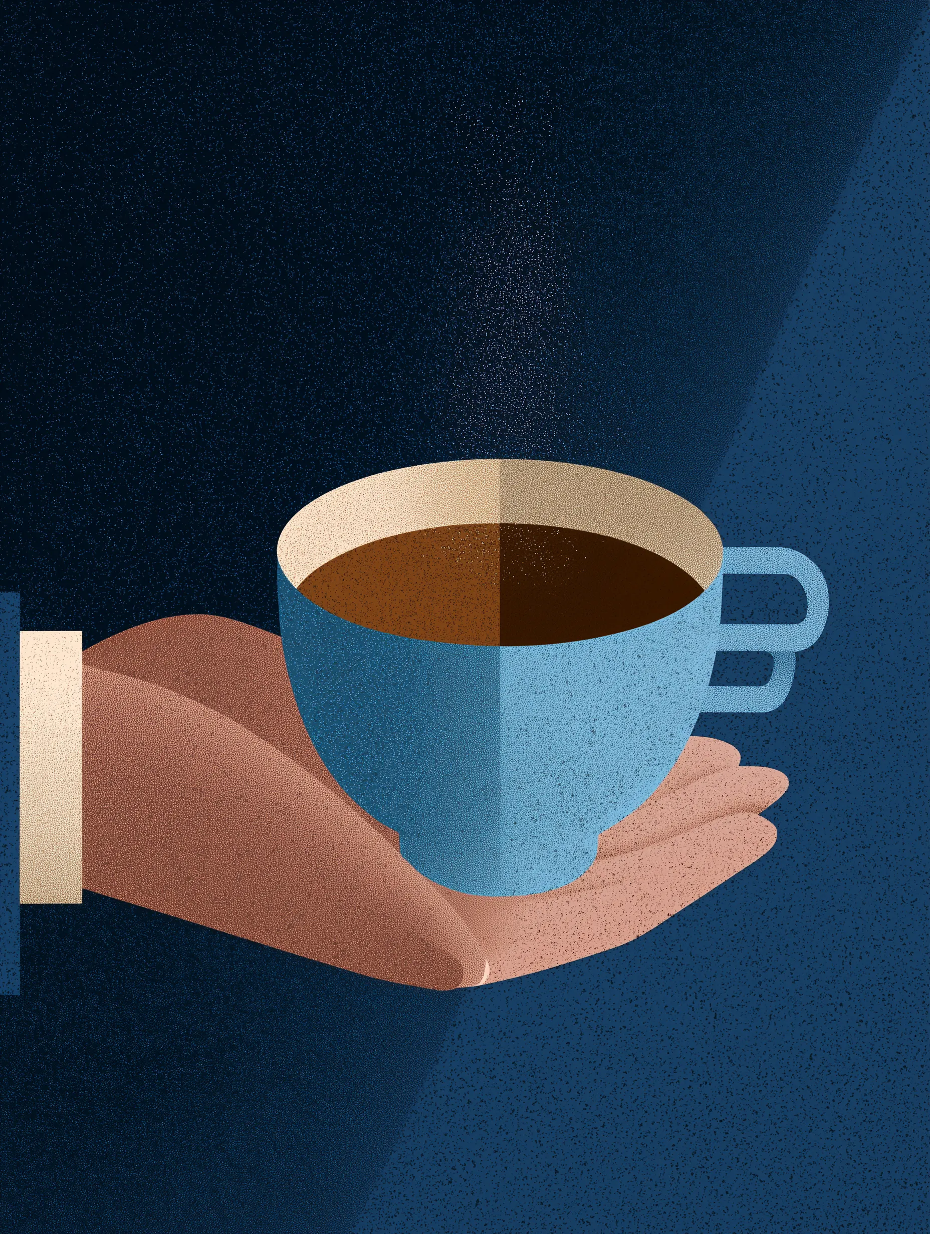 Hand Holding a Blue Coffee Cup