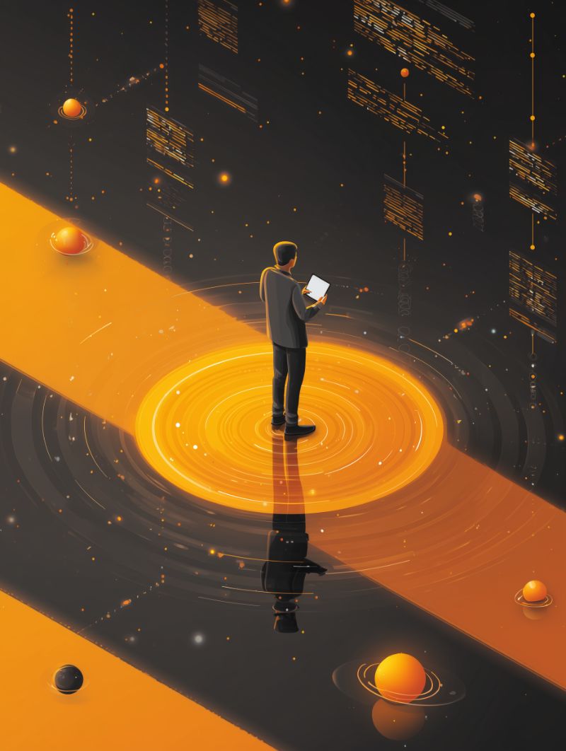 Businessman Navigates Futuristic Data Stream