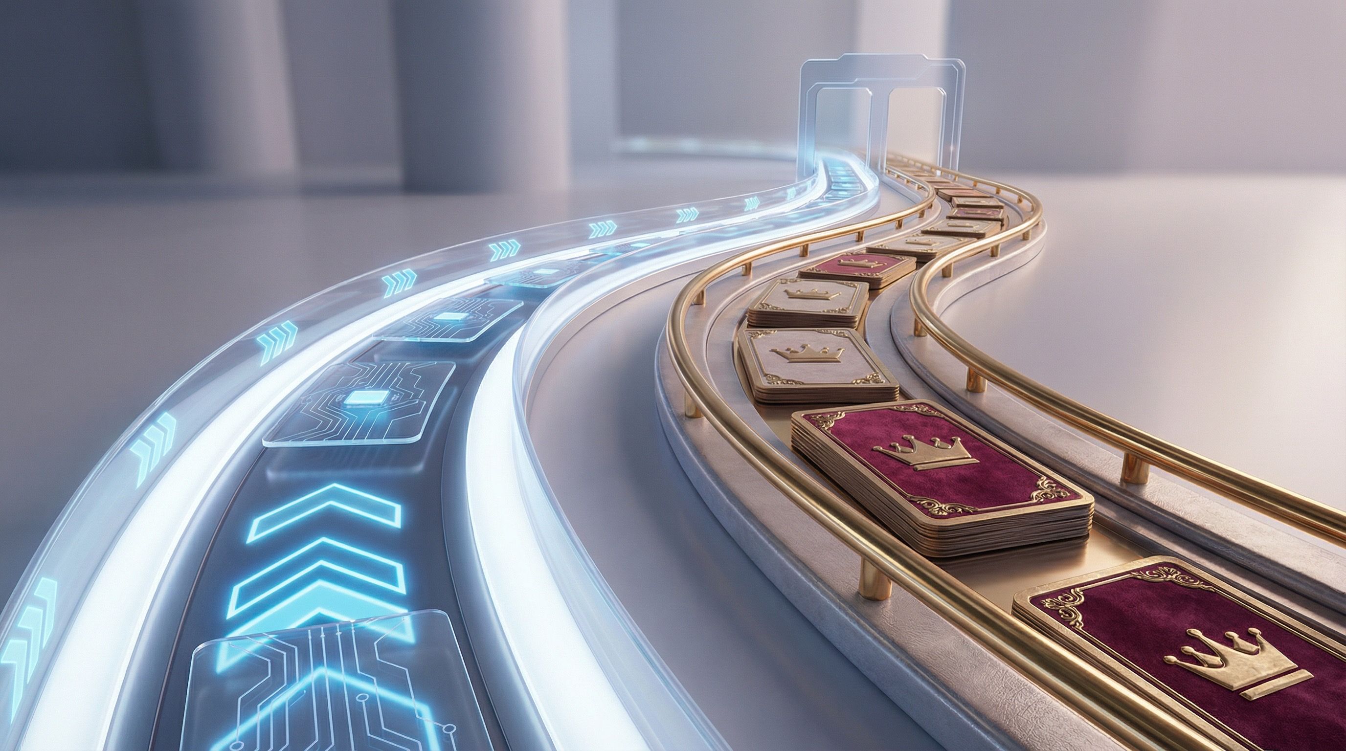 Futuristic conveyor with royal cards