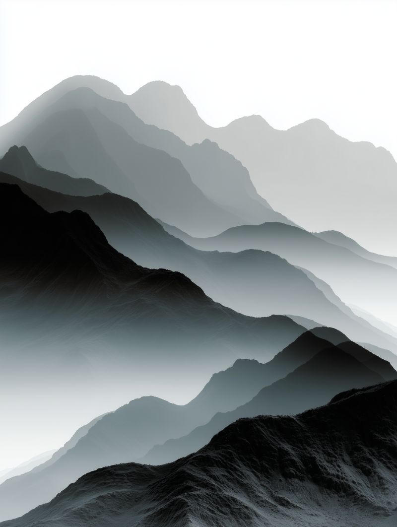 Layered Misty Mountain Silhouettes