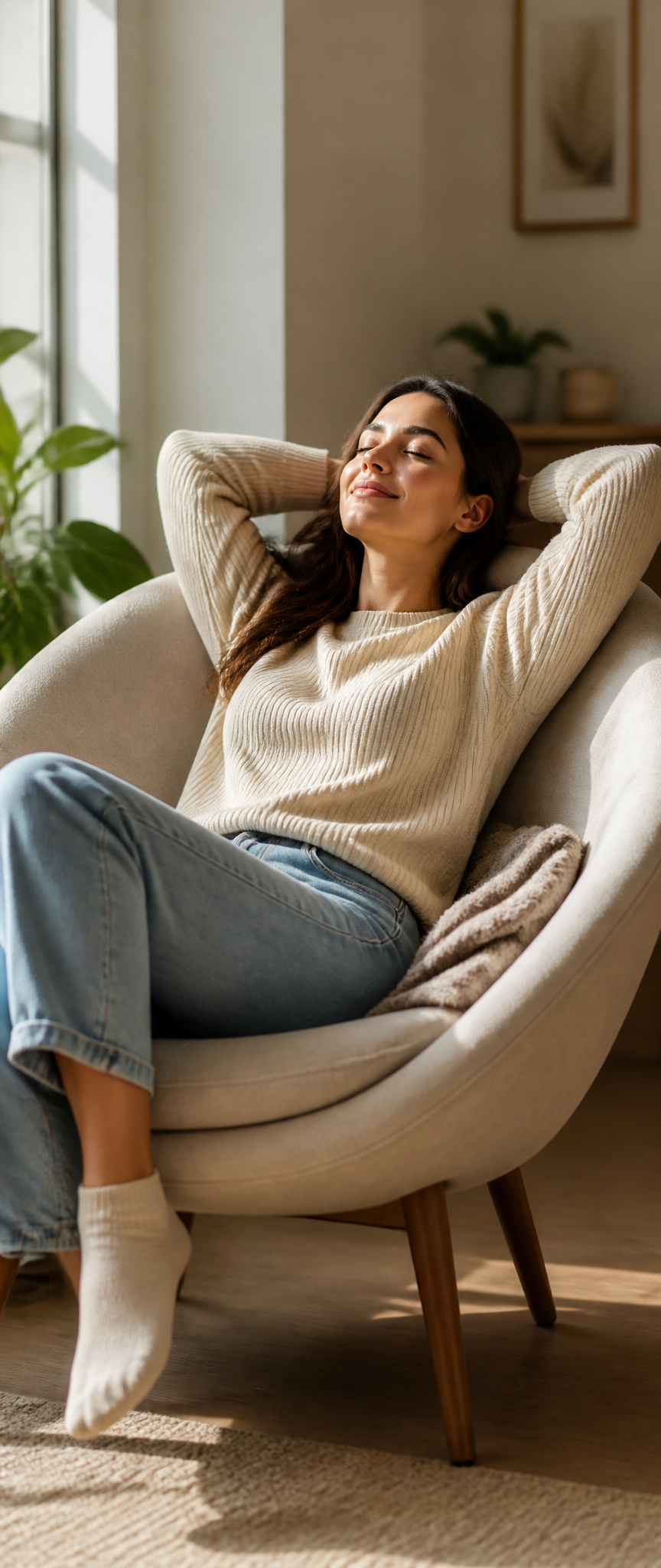 Woman Relaxing in Comfortable Armchair