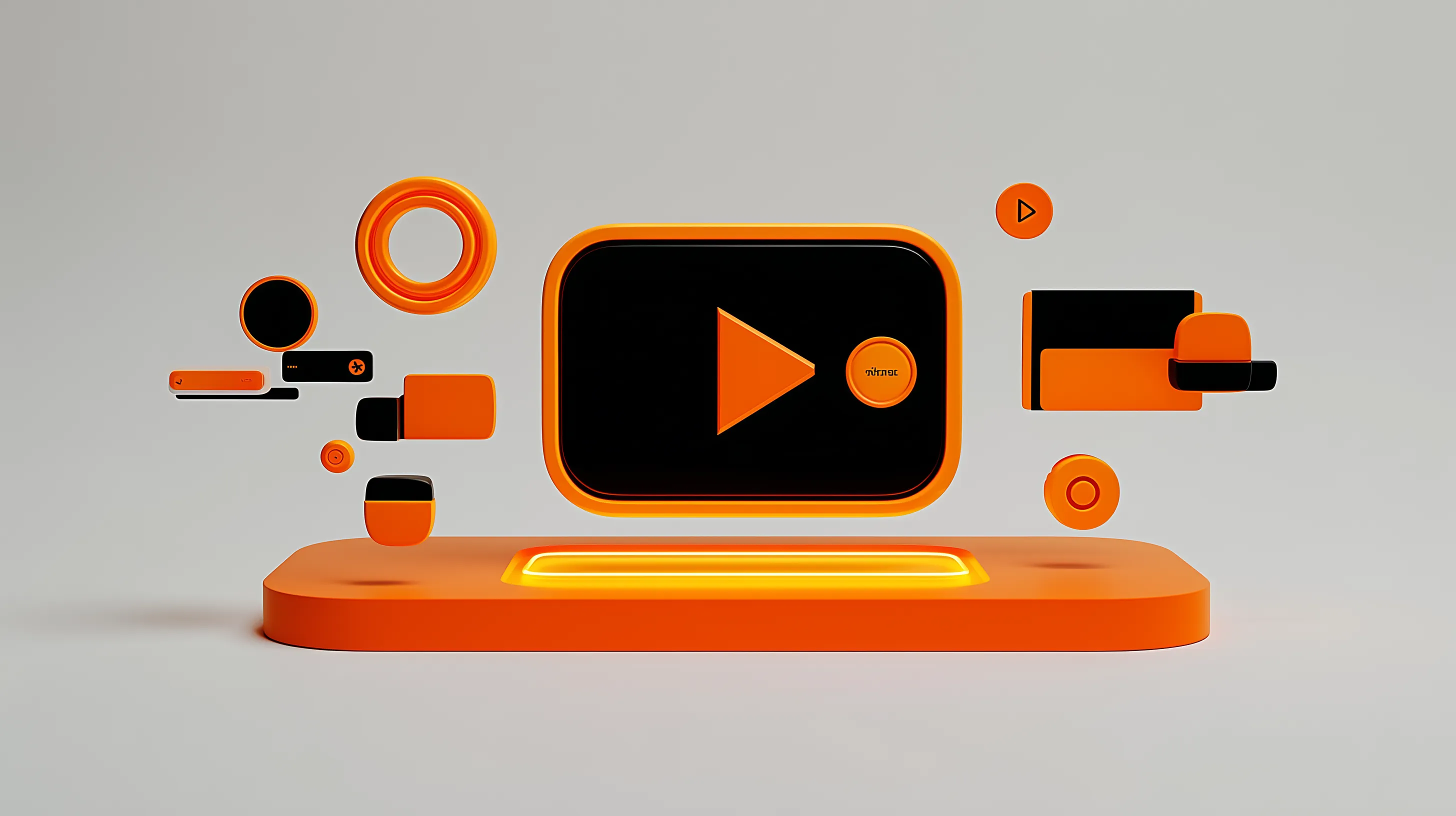 3D orange play button and media icons