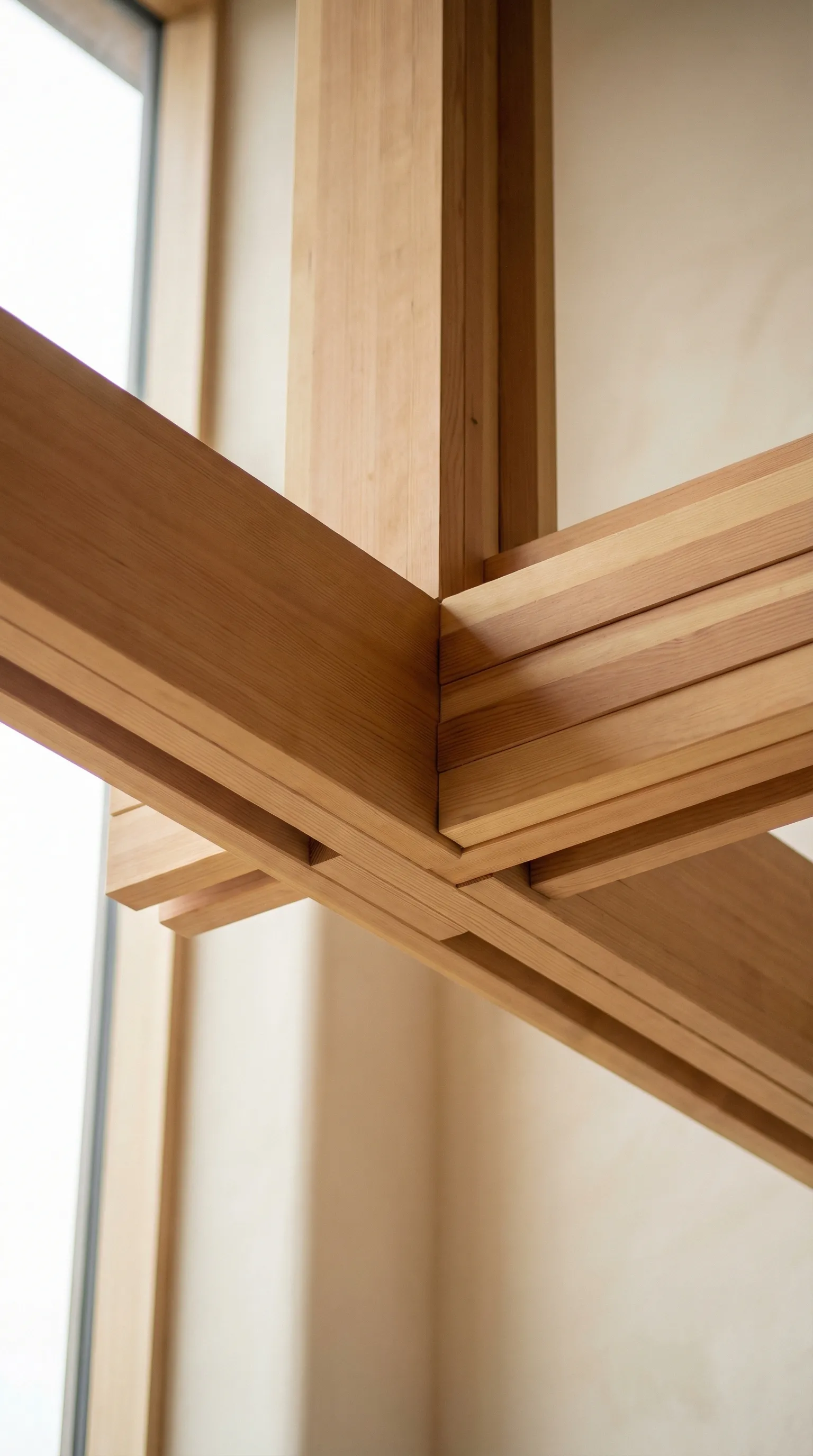 Minimalist wooden beam joint detail